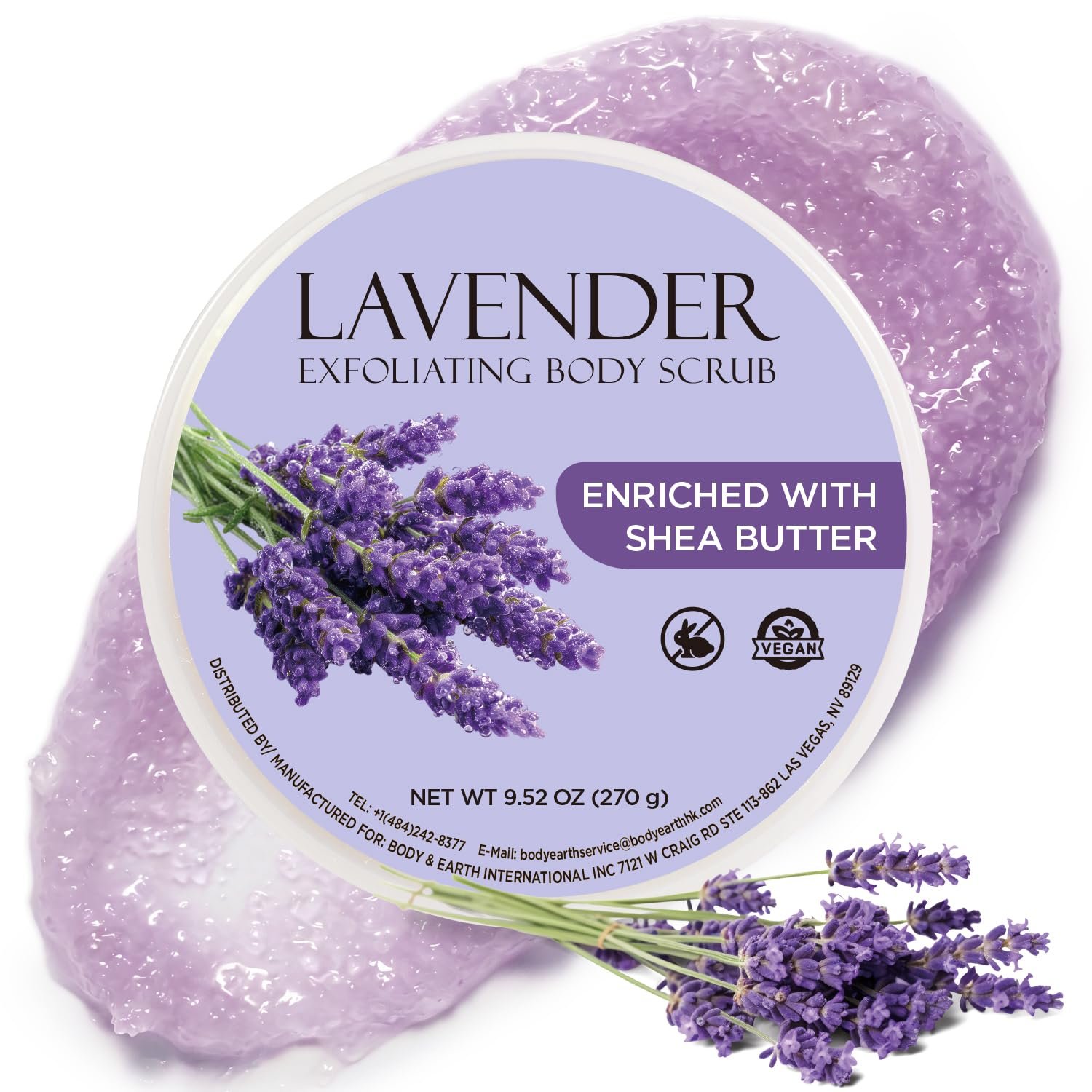 Lavender Shea Body Scrub for Women, Gentle Skin Exfoliator 9.52oz