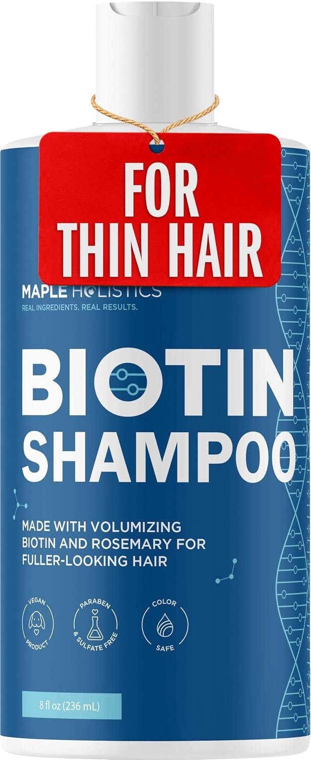 Rosemary and Biotin Shampoo for Thinning Hair – Vegan Volumizing Shampoo for Fine Hair with B Vitamins Argan Oil & Tea Tree Essential Oil – Paraben Silicone and Sulfate Free Vegan Formula (8 Fl Oz)