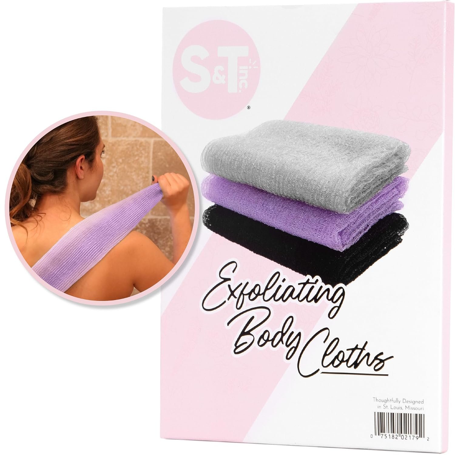 S&T INC. Back Scrubber for Shower, 3 Pack, 11.8″ x 35.4″, Assorted Colors