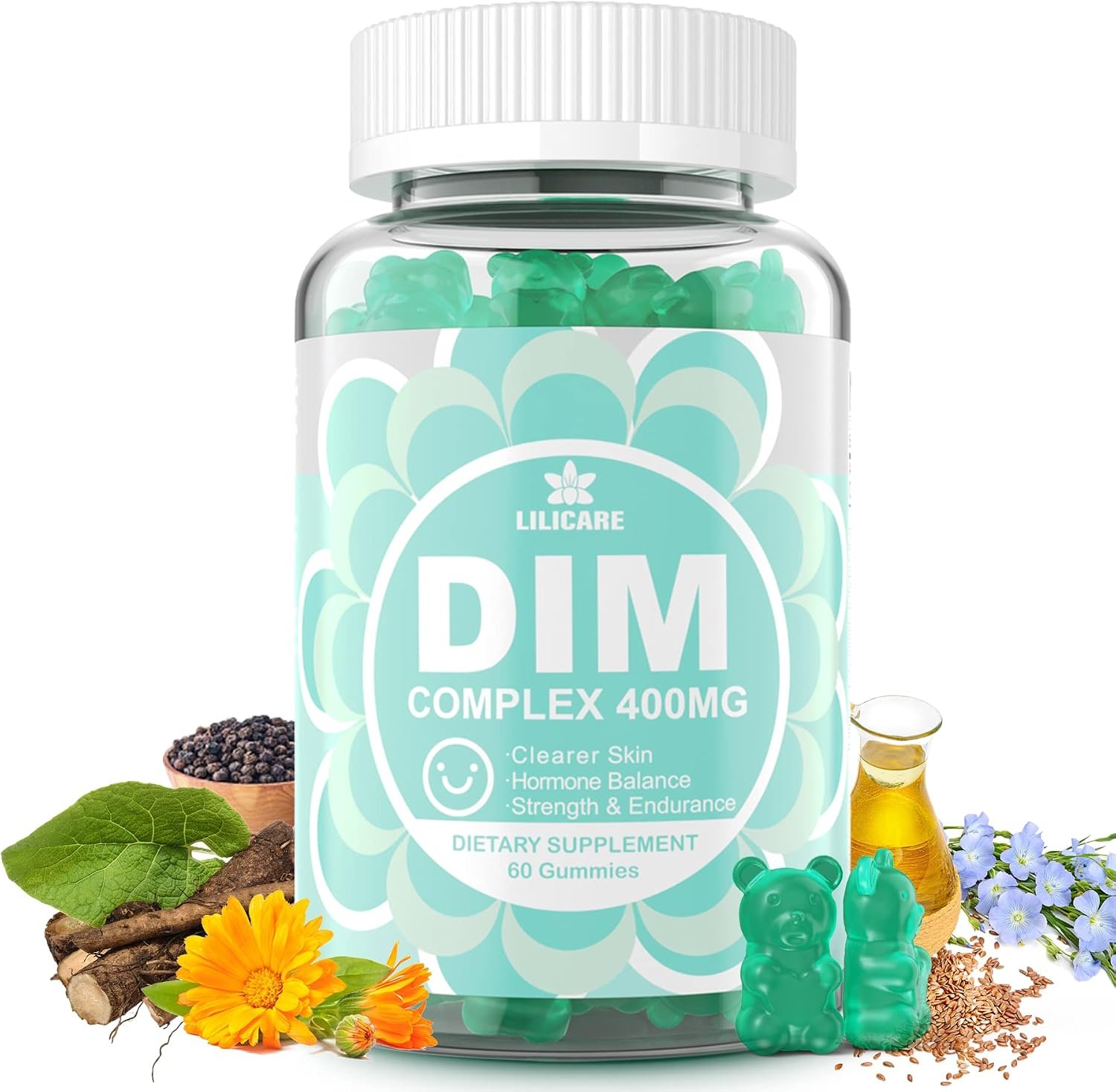 DIM Supplement Women 400mg, Estrogen Supplement for Women, Sugar Free DIM Gummies for Men & Women w/ Biotin, Flaxseed Oil, Burdock, Calendula, BioPerine for Hormone Balance, Menopause & Prostate 60Cts