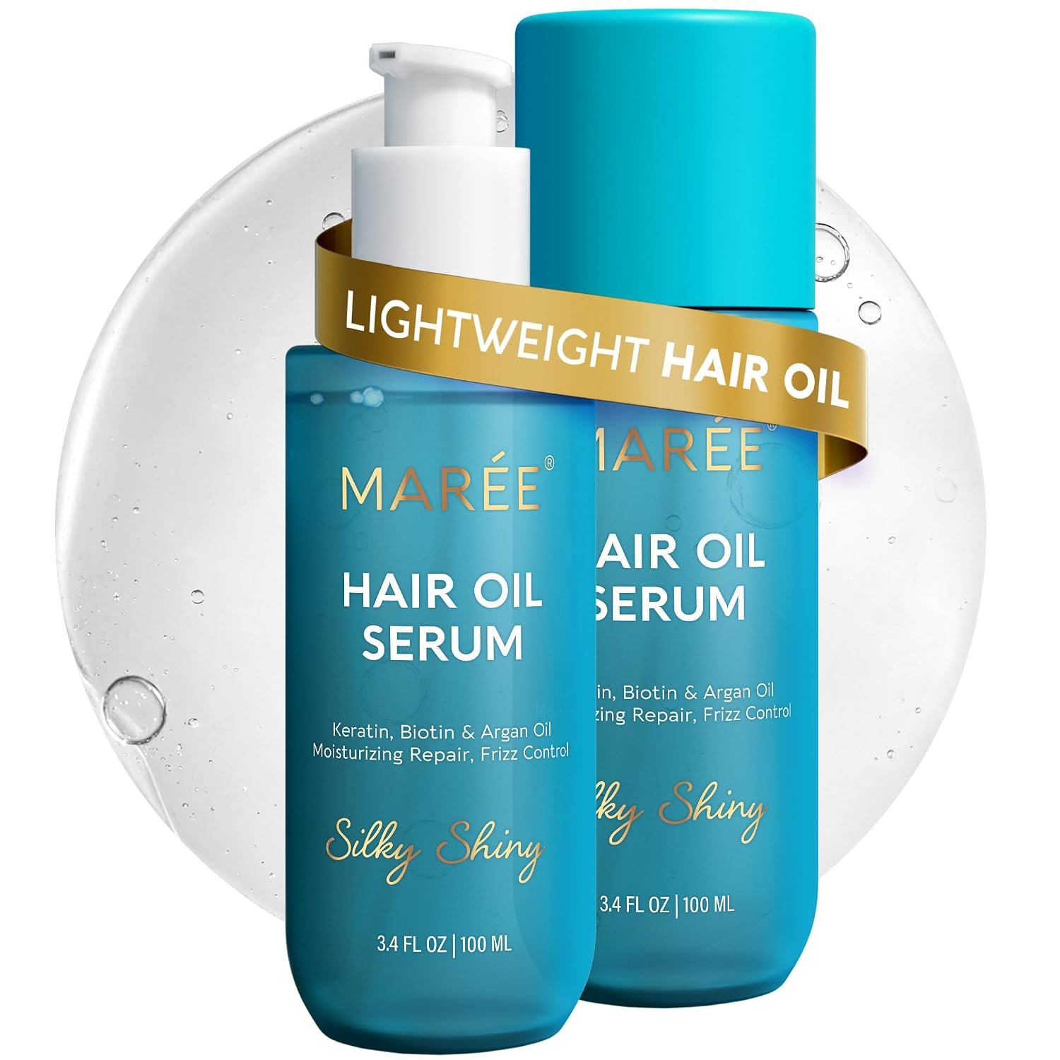 MAREE Hair Oil for Frizzy and Damaged Hair with Vitamins A, E, B5, 2 PACK – Anti Frizz Control Sérum for Curly Women & Men – Aceite de Argán Para el Cabello – Biotin Keratin Antifrizz Products