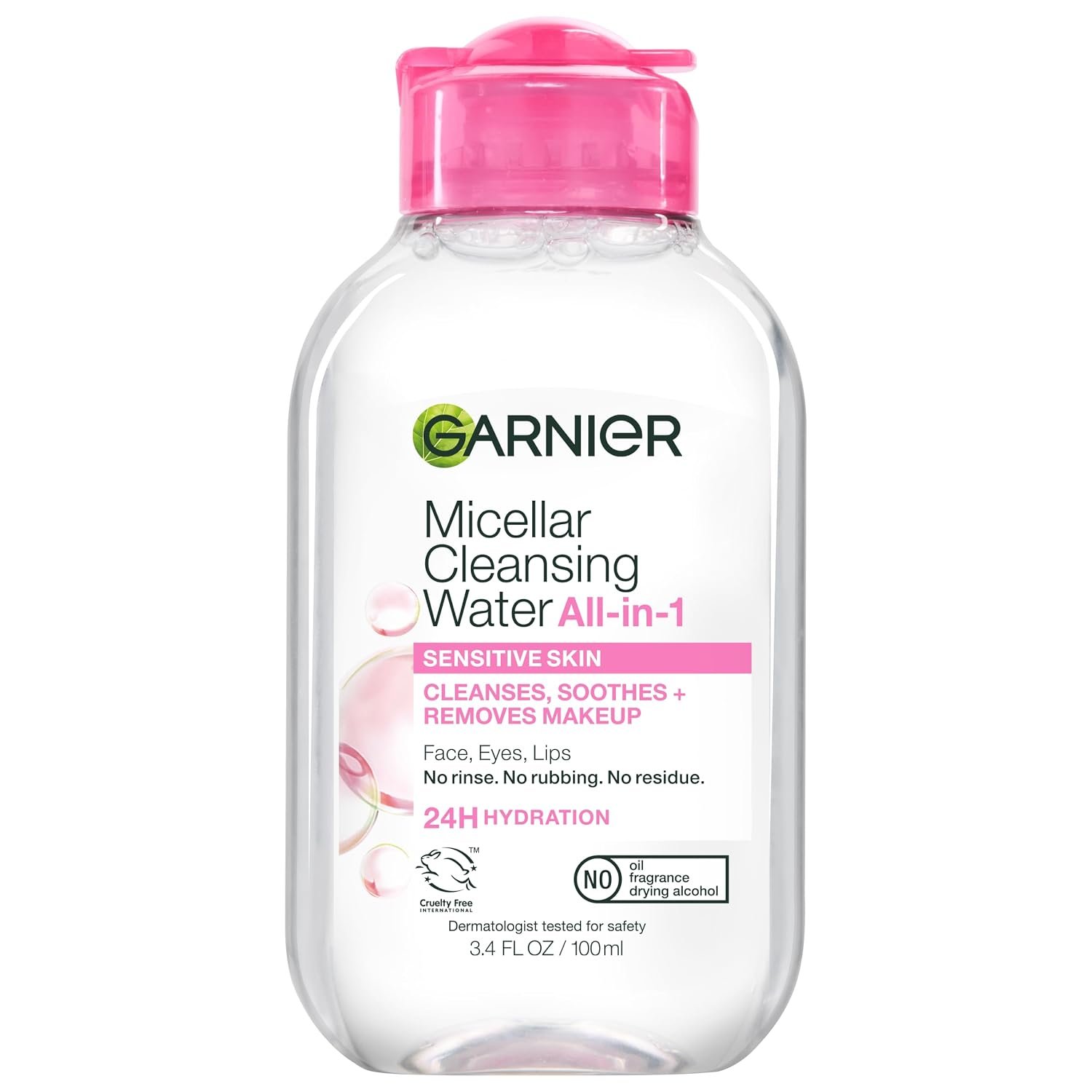 Garnier Micellar Cleansing Water, All-in-1 Makeup Remover and Facial Cleanser, For All Skin Types, 3.4 Fl Oz (100mL), 1 Count (Packaging May Vary)