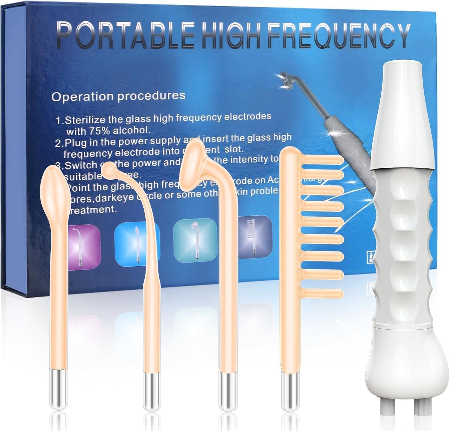 Portable Facial Massage Wand, Handheld Skin Care Beauty Device with 4 Red Glass Probes, Home Personal Skin Spa Tool