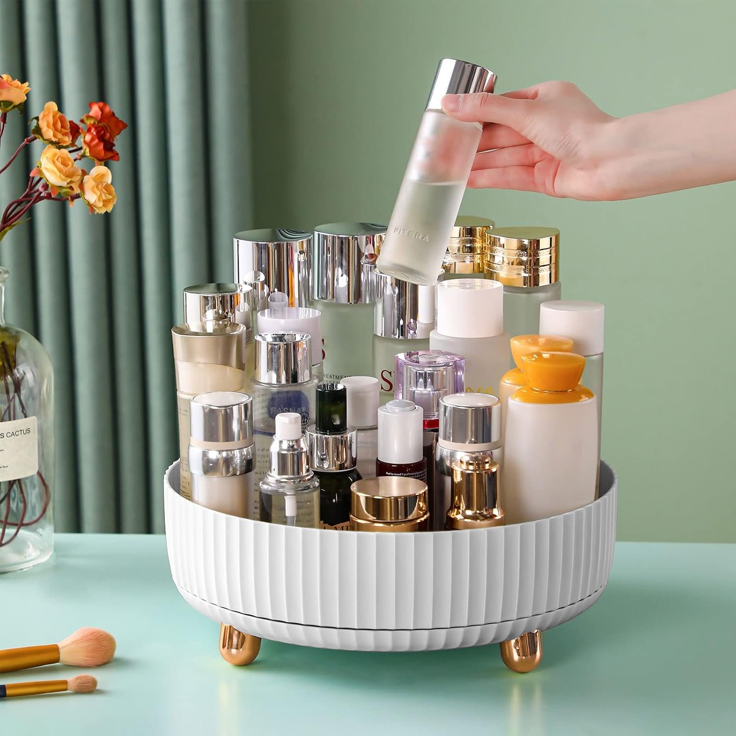 funest Makeup Perfume Organizer, 360 Degree Rotating Lazy Susan Cosmetic Desk Storage Lotions Display Case Round Tray with Large Capacity, for your Jewelry