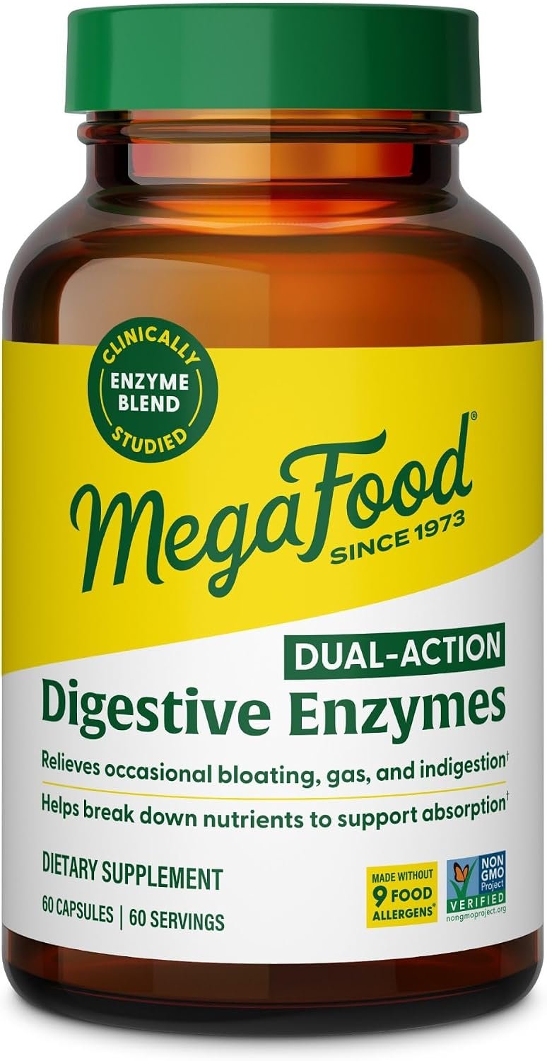 MegaFood Dual-Action Digestive Enzymes for Women & Men, 60 Capsules