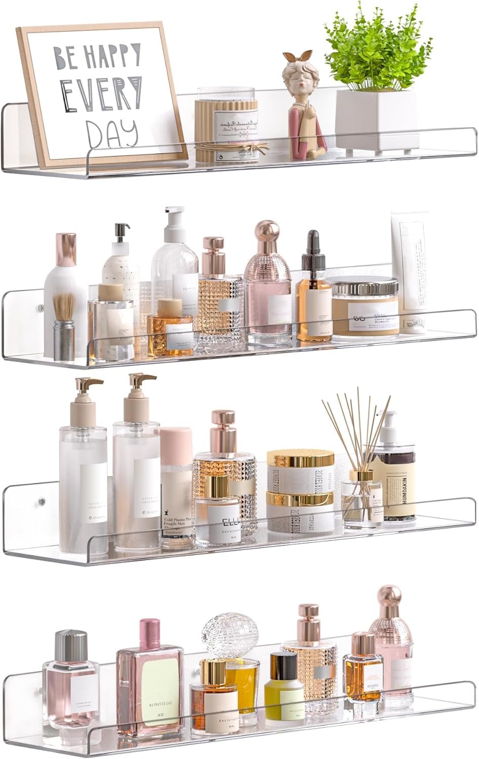 upsimples 4 Pcs 15″ Acrylic Shelves for Wall Storage and Organizer, Clear