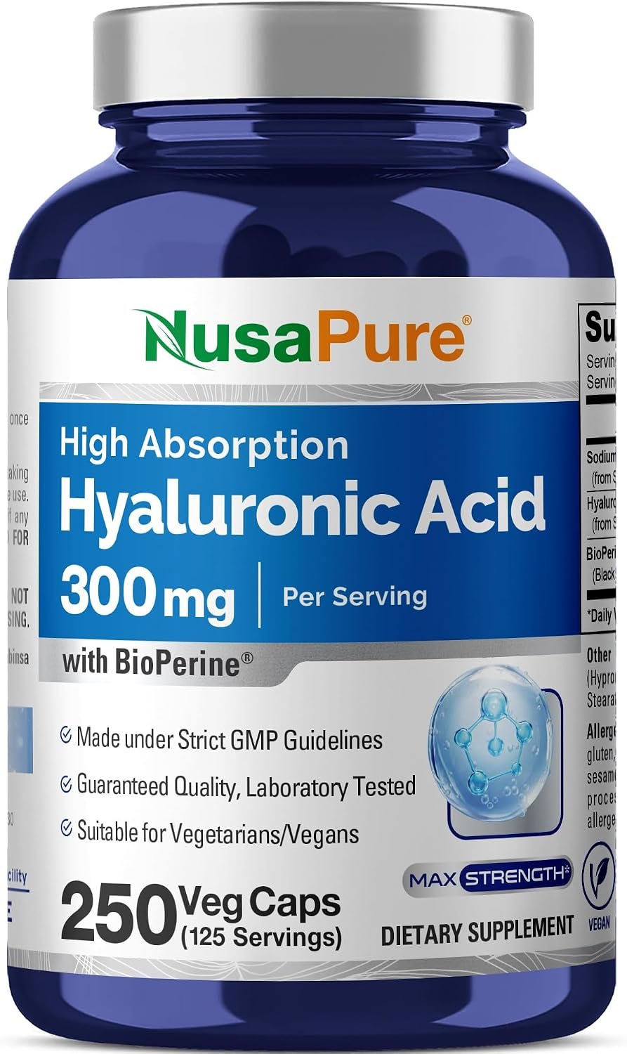Hyaluronic Acid, Non-GMO, Vegan, 300mg, 250 Veg Capsules – 125 Servings