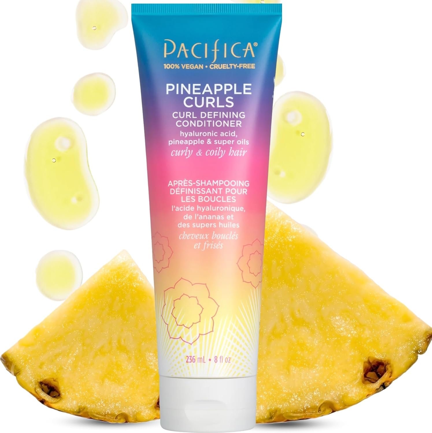 Pacifica Beauty, Pineapple Curls Defining Natural Conditioner, For Curly, Coily and Textured Hair Types, Pineapple Scent, Sulfate Free and Silicone Free, 100% Vegan and Cruelty Free