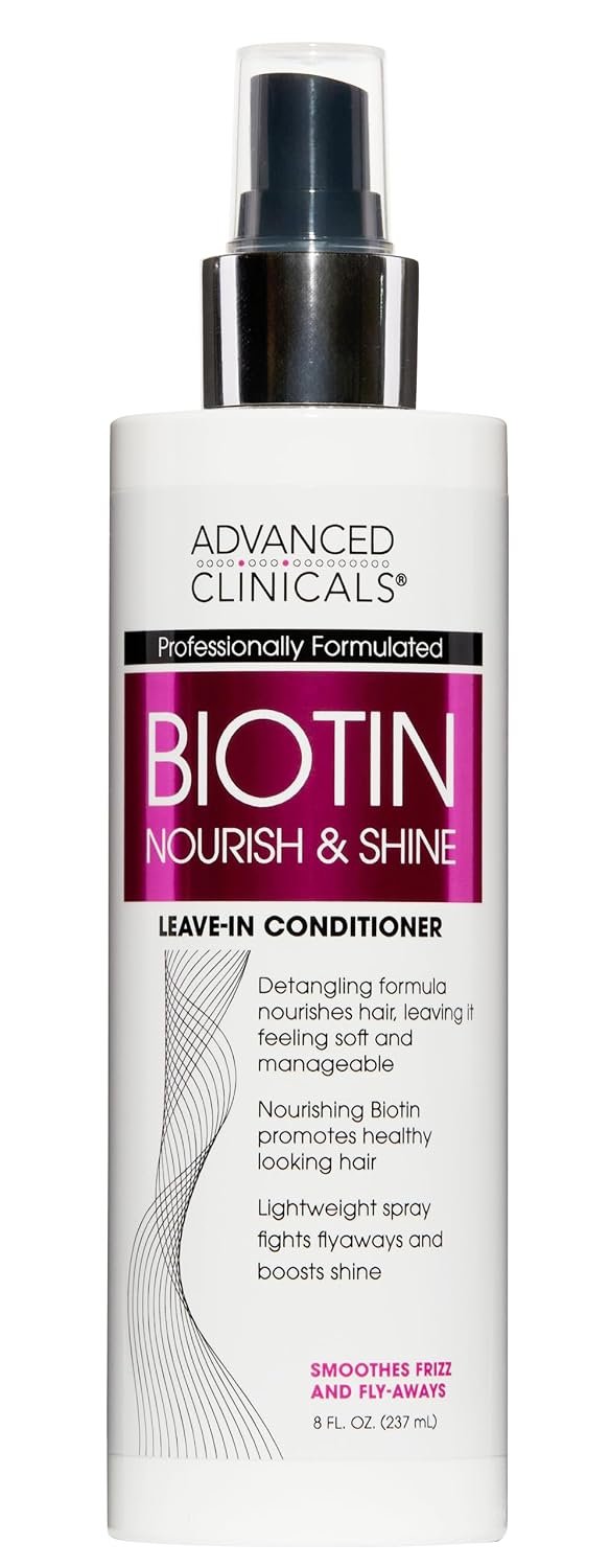 Advanced Clinicals Hair Spray Thicken & Shine Leave In Treatment, Nourishing Detangling Formula for Fine, Damaged, or Frizz Prone Hair, Supports Scalp Health for Strong Thick Hair, 8 Fl Oz