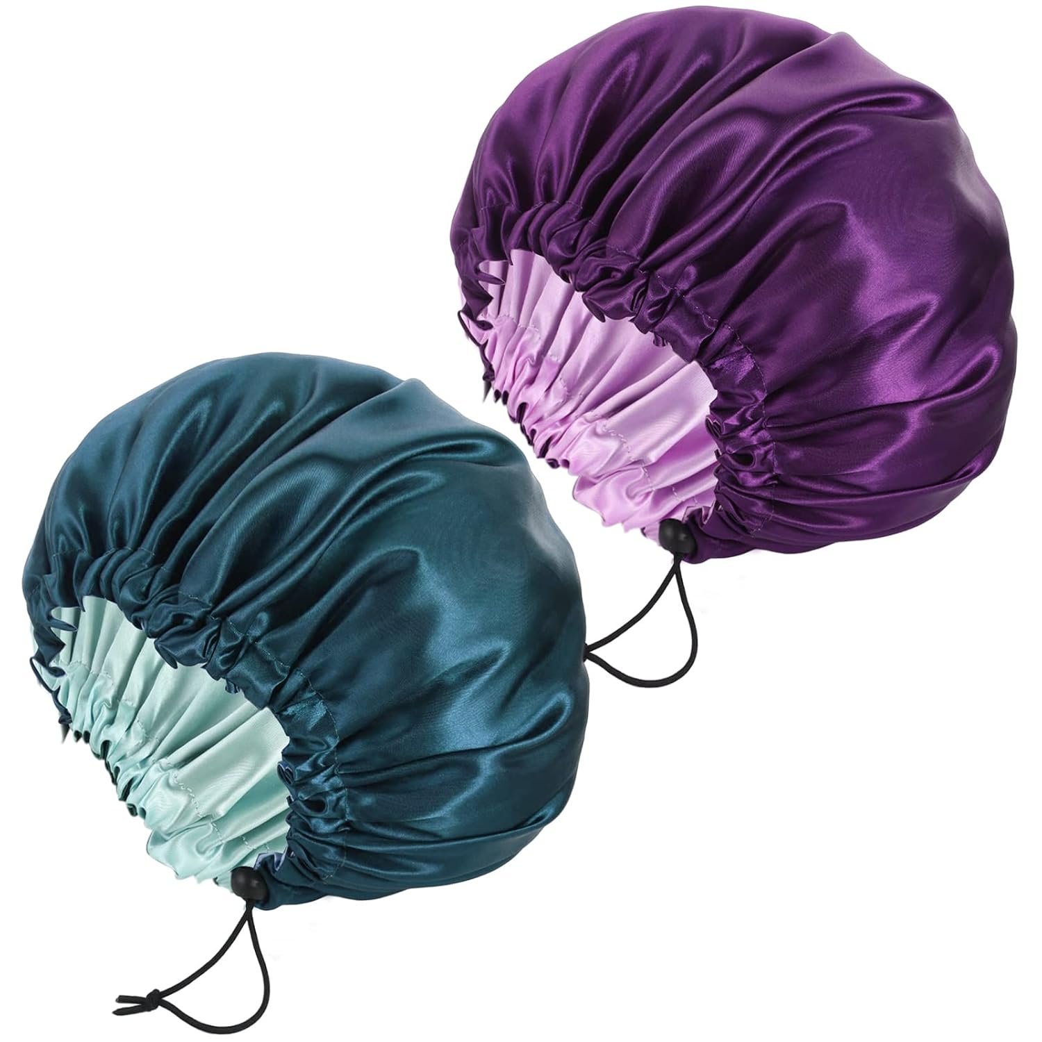 Pengxiaomei 2 Pack Satin Bonnet for Sleeping, Drawstring Hair Bonnet