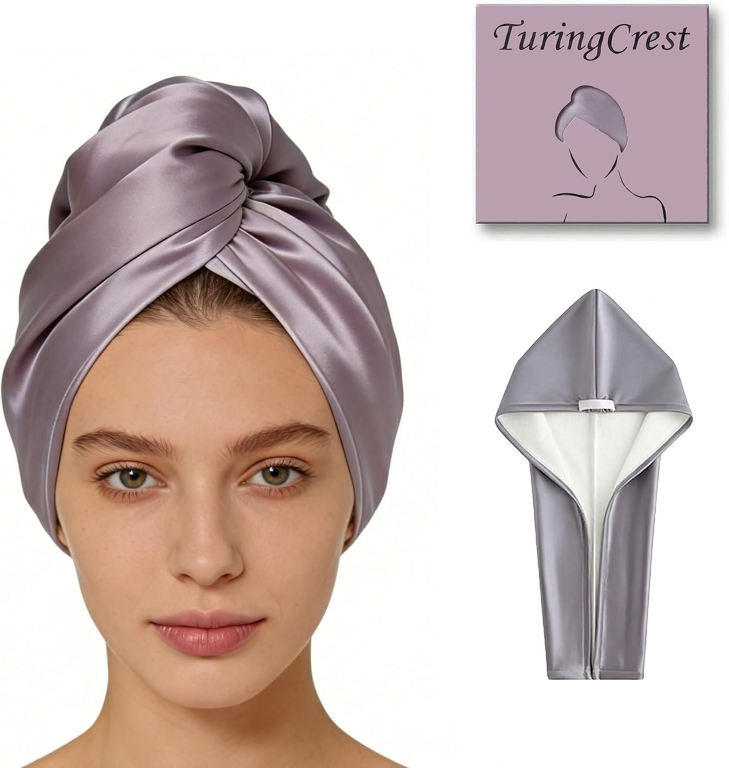 Microfiber Hair Towel Wrap, Satin Quick Dry Turban Women Long