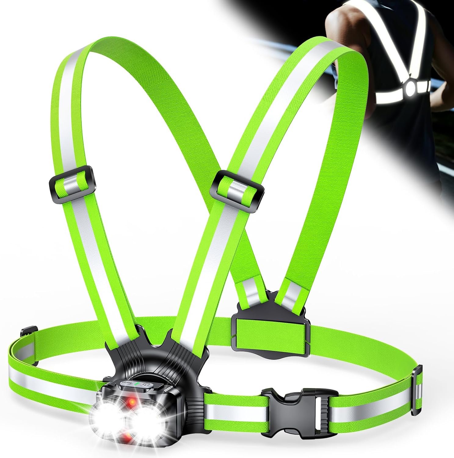 ISEYOU 800LM Running Lights for Runners, 6 Modes Running Light & IPX5 Waterproof, 45° Adjustable Tilt Rechargeable 360° Reflective Running Gear for Night Walking/Cycling/Jogging, 4-25Hrs Runtime
