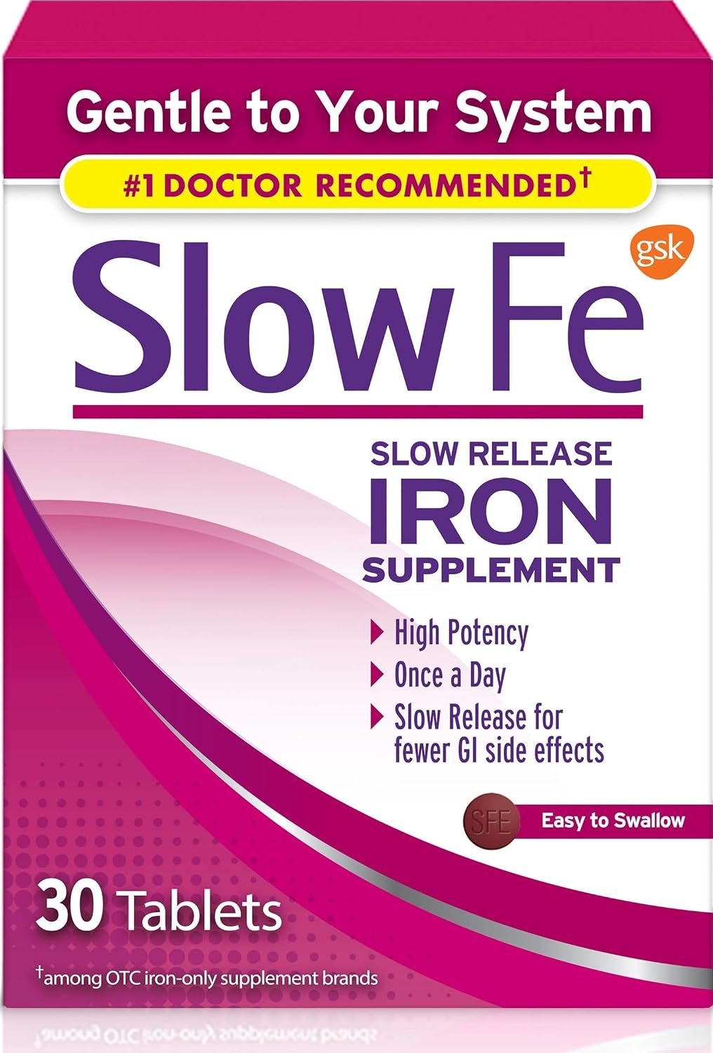 Slow Fe 45mg Iron Supplement for Iron Deficiency, Slow Release, 30 Tablets