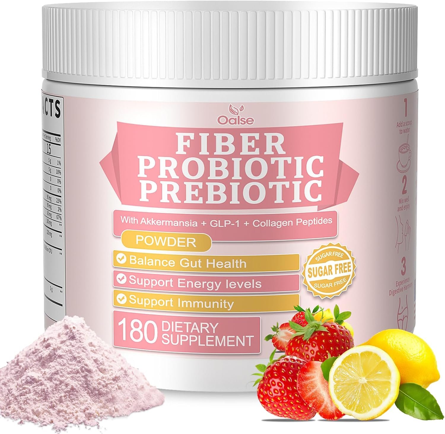 Akkermansia Probiotic with Prebiotic Fiber Powder, Fiber Supplement for Gut