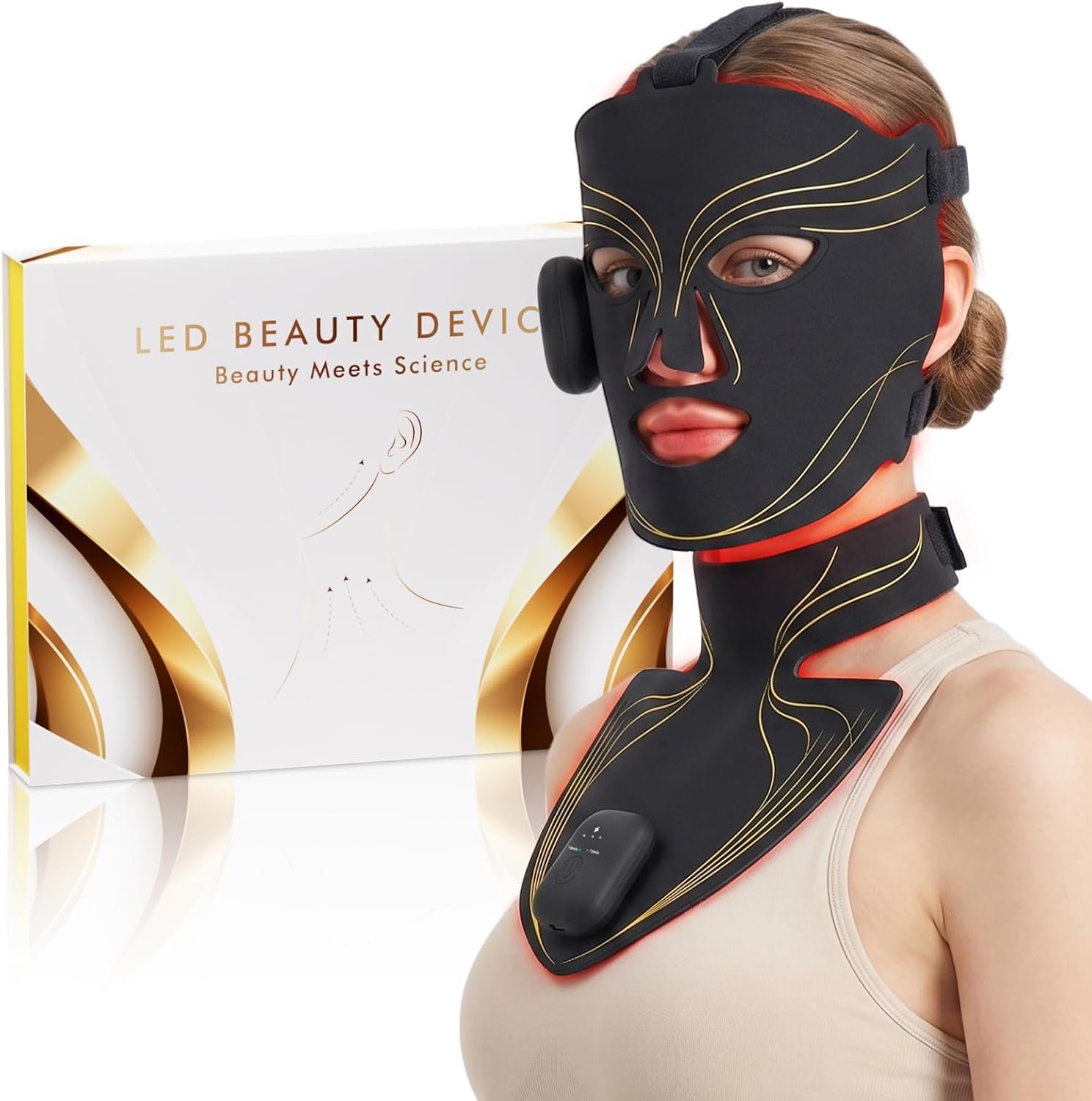 Red Light Mask for Face and Neck, Rechargeable LED Face Mask Set with 2 Light Modes, 3 Wireless Controllers, Red Light Face Mask for Home Travel Use