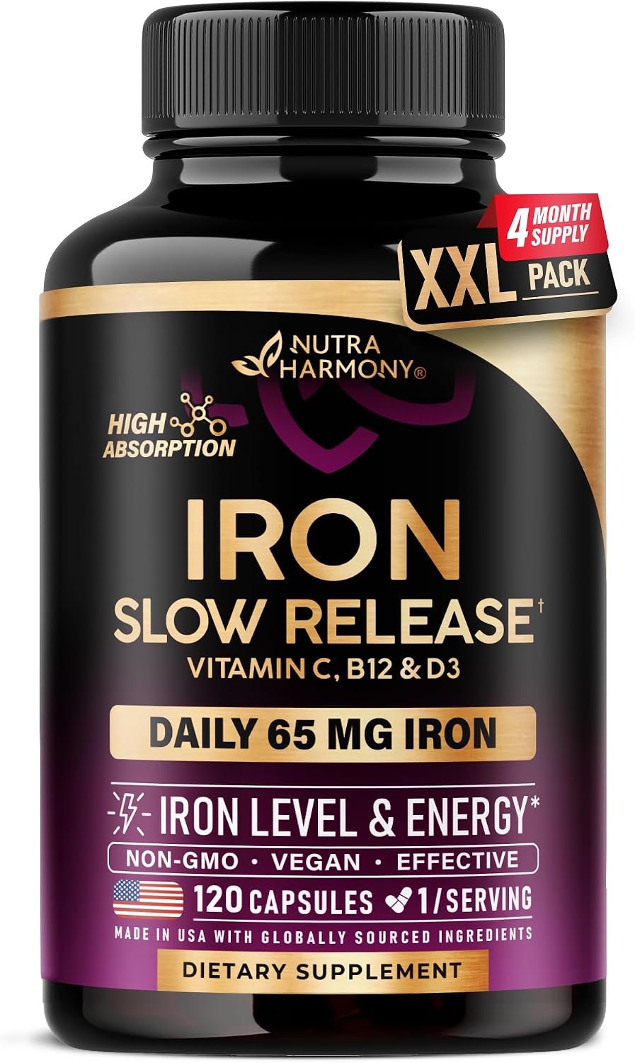 Iron Supplement for Women – Iron 65mg (Ferrous Sulfate 325mg) – 120 Caps