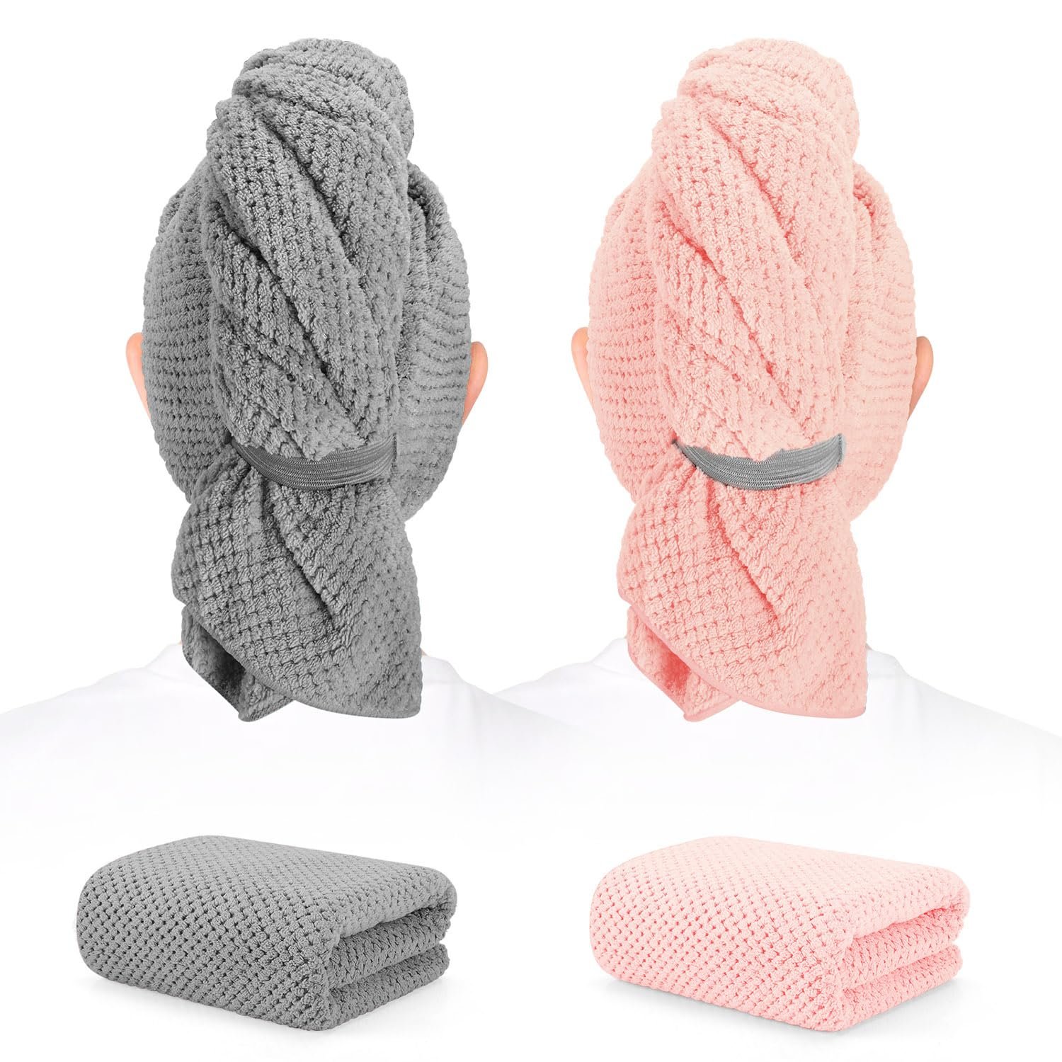 2 Pack Microfiber Hair Towel XL 41″ x 24″ Fast Dry, Soft, Absorbent