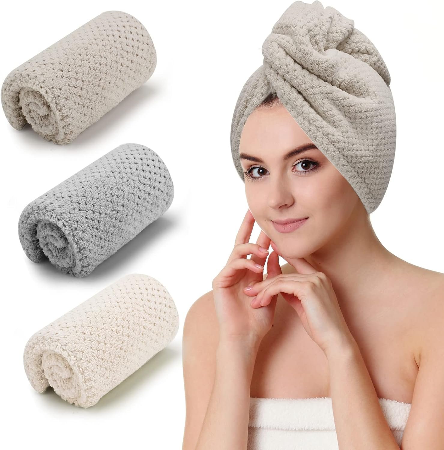 CZZXI 3 PCS Microfiber Hair Towel, Hair Wraps for Women Wet Hair