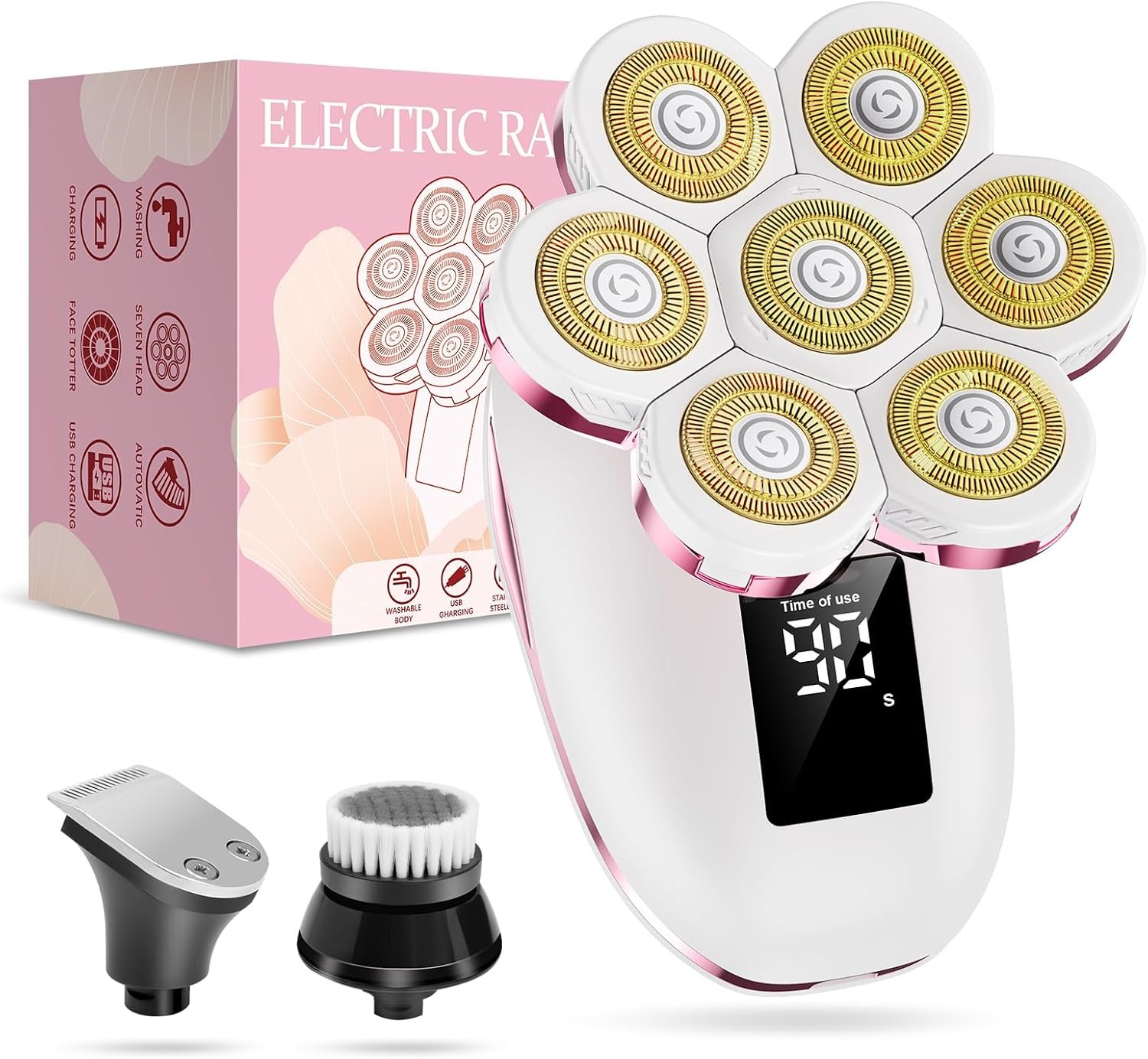 3-in-1 Electric Razors for Women,Bikini Trimmer for Women,7D Painless Electric Shaver with Facial Cleansing Brush,Gifts for Women, Hair Remover for Legs Water Resistant Wet/Dry(Pale Pink)