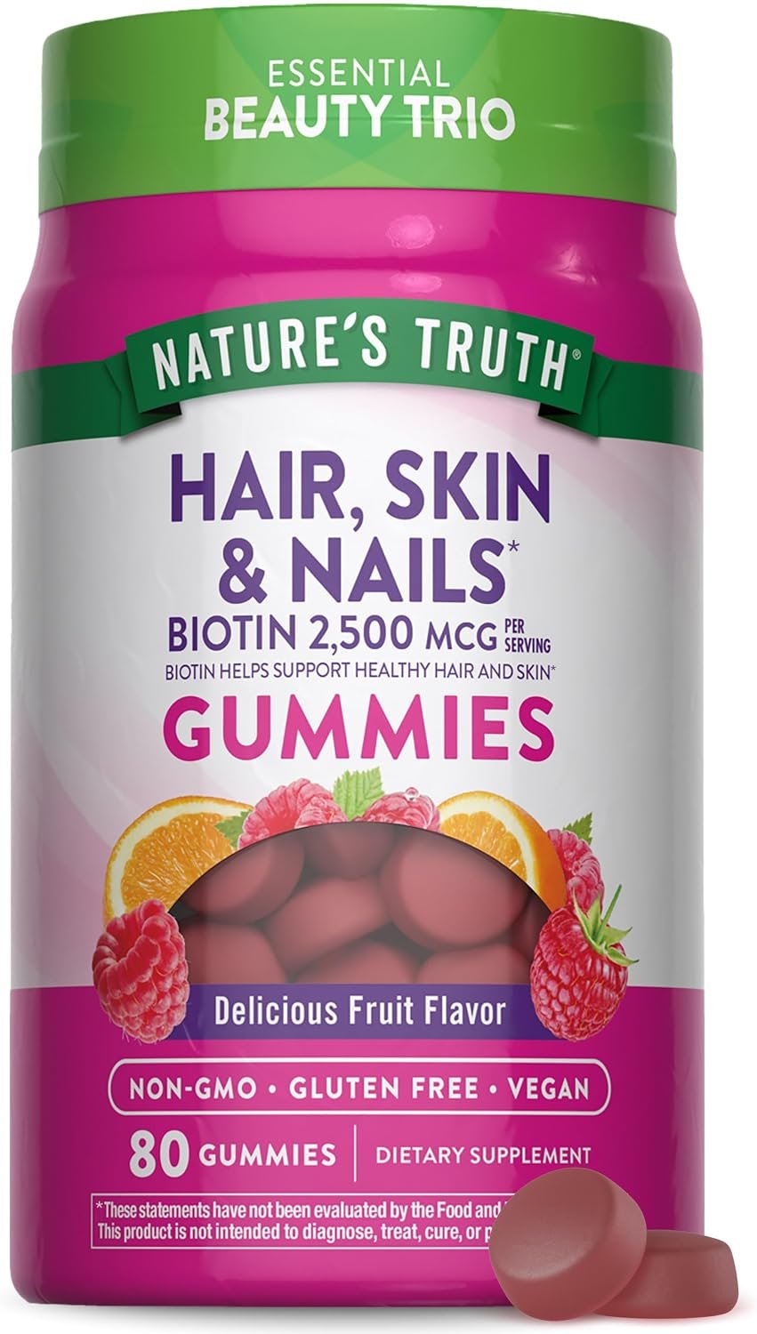 Nature’s Truth Hair Skin and Nails Gummies | 2500mcg of Biotin | 80 Count