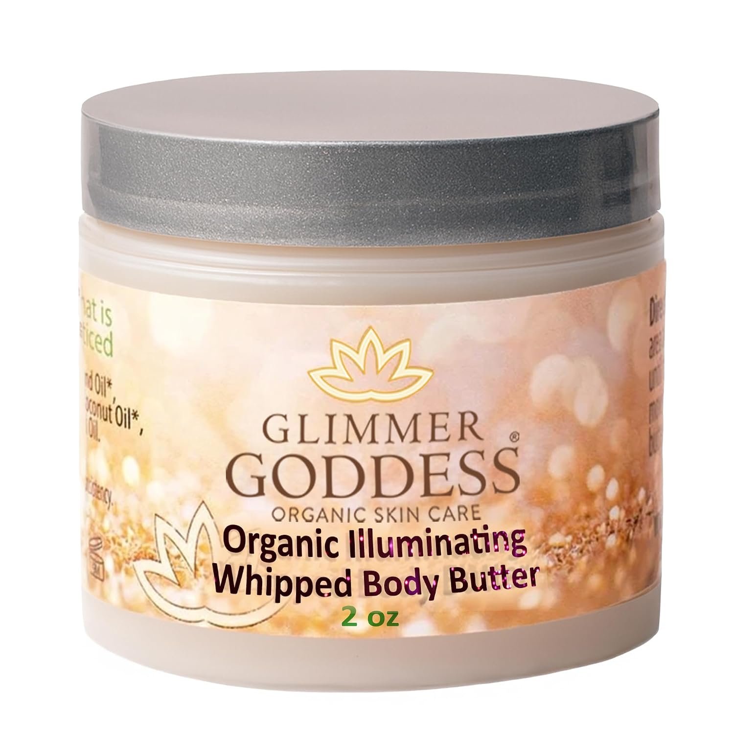 Glimmer Goddess Shimmer Body Butter with Organic Whipped Shea Butter for Hydration, Moisturizing & Silky Natural Glow – Gold Sexy, 2 oz