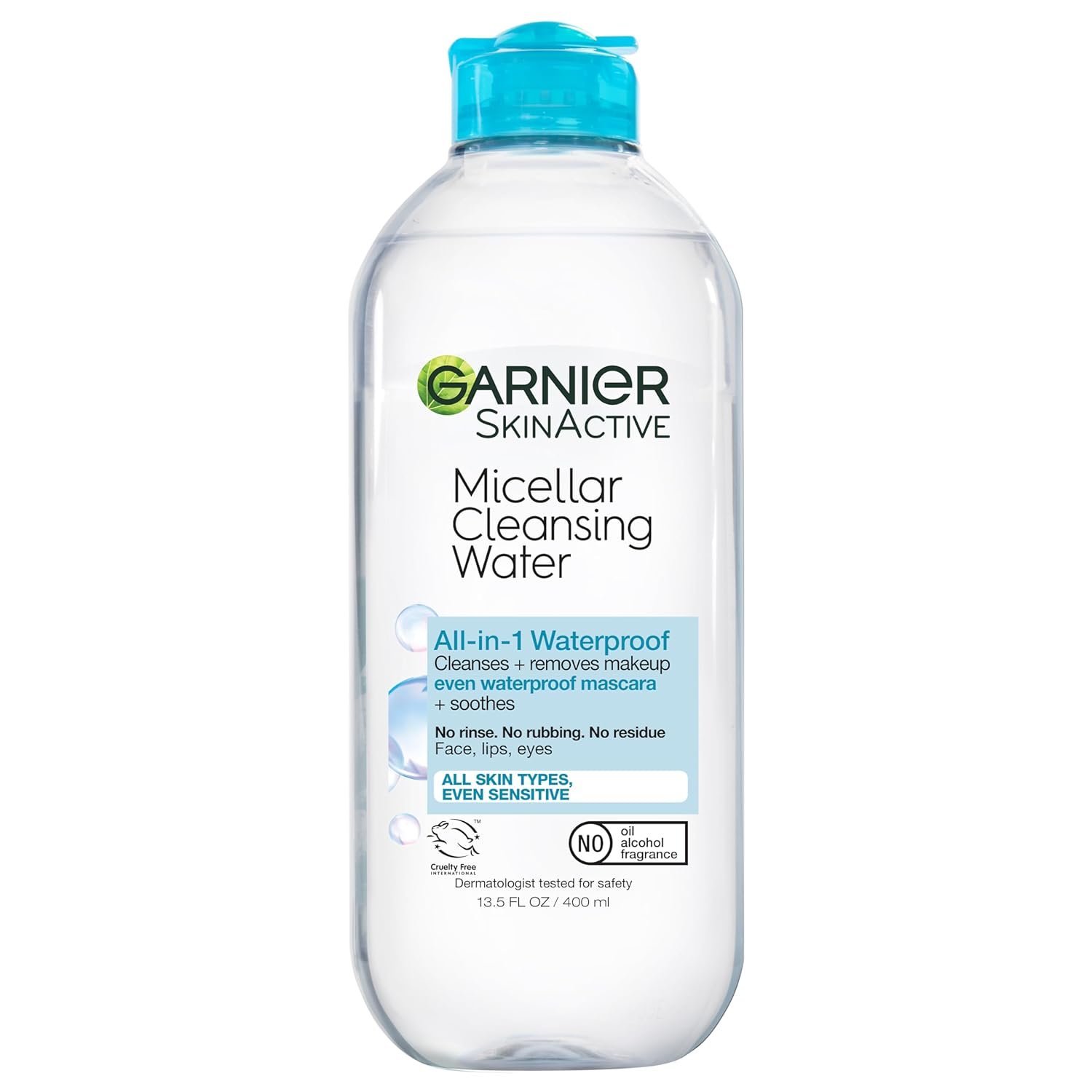 Garnier SkinActive Micellar Water For Waterproof Makeup, Facial Cleanser & Makeup Remover, 13.5 Fl Oz (400mL), 1 Count (Packaging May Vary)