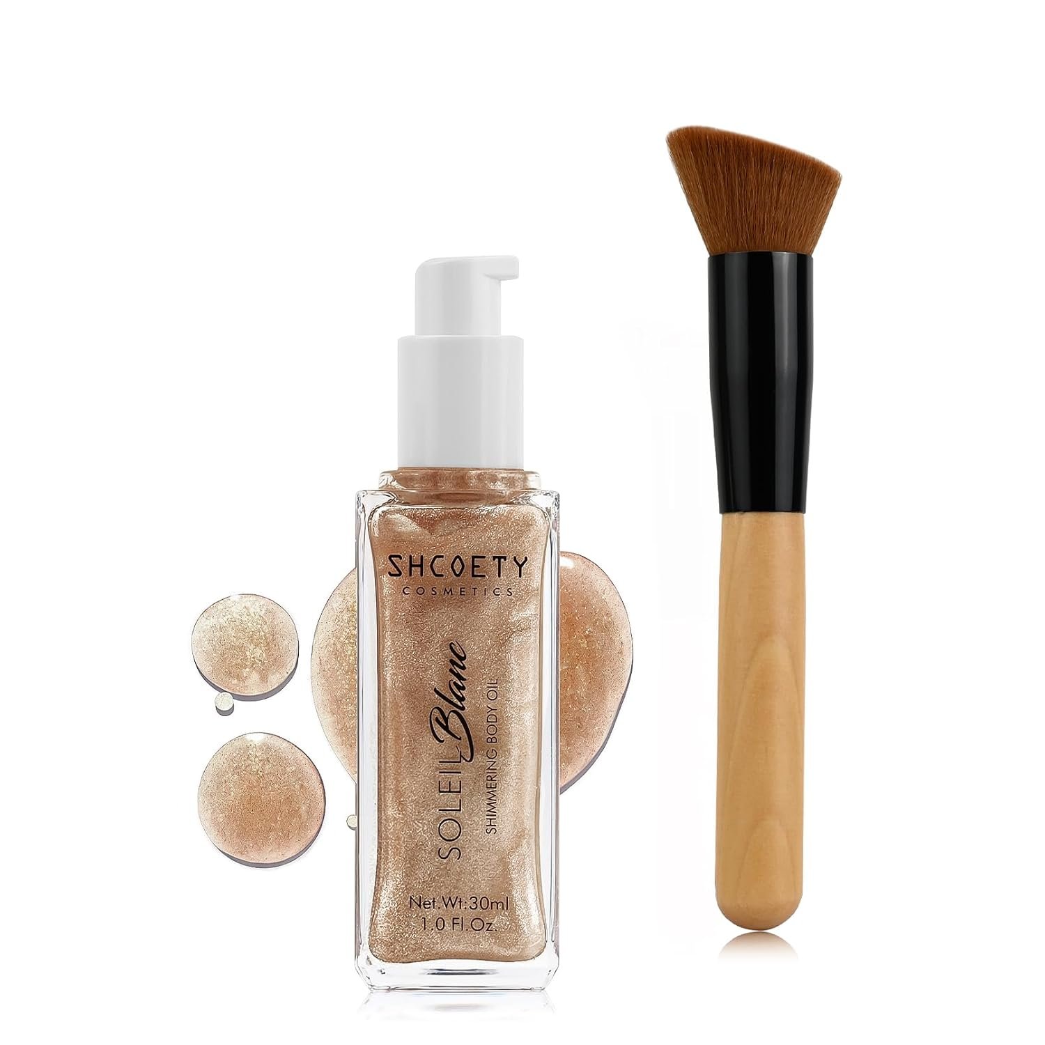 Body Shimmer Oil with Vitamin E, Glow Body Oil with Brush, Rose Gold