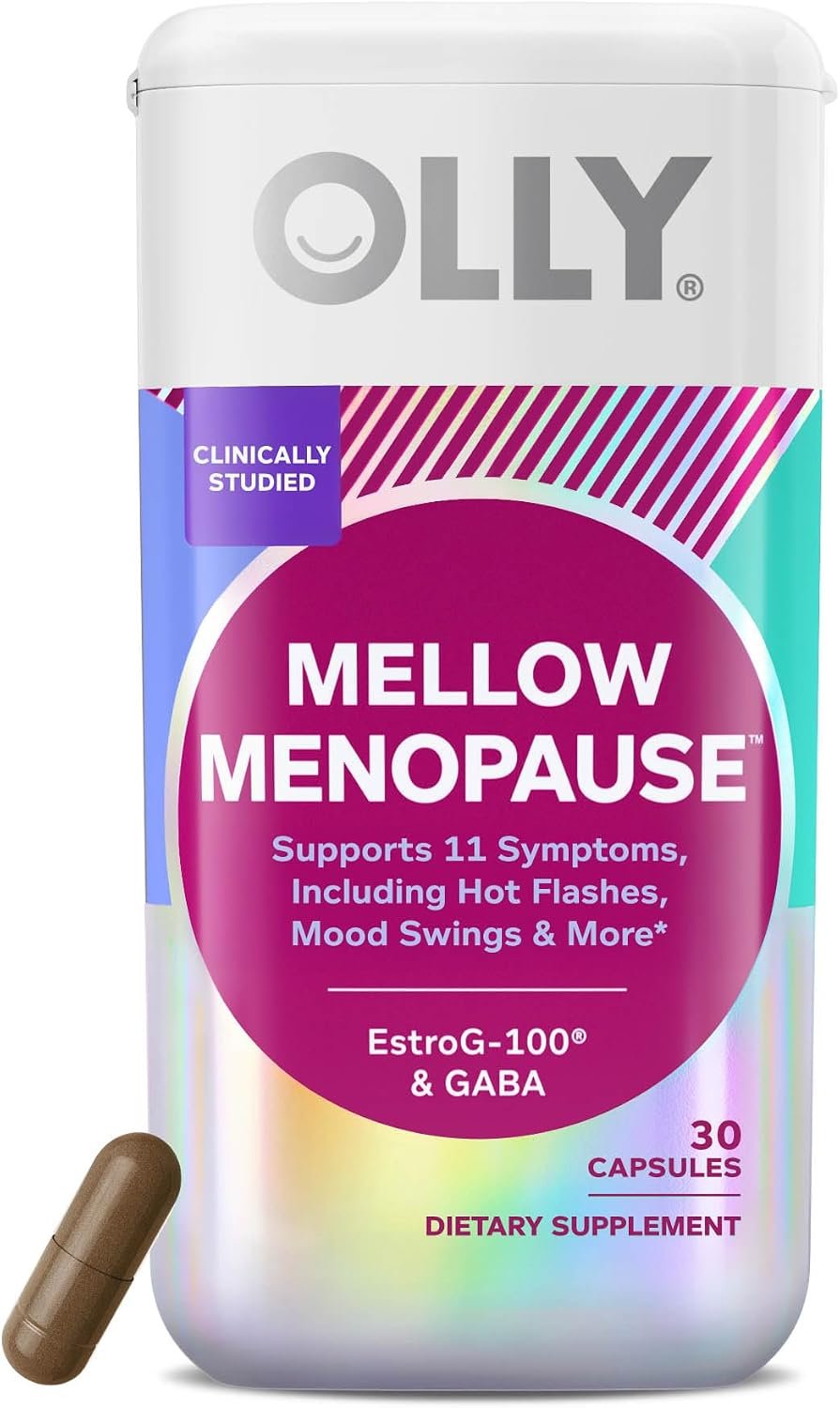 OLLY Mellow Menopause Supplements, Supports 11 Symptoms* – 30 Count