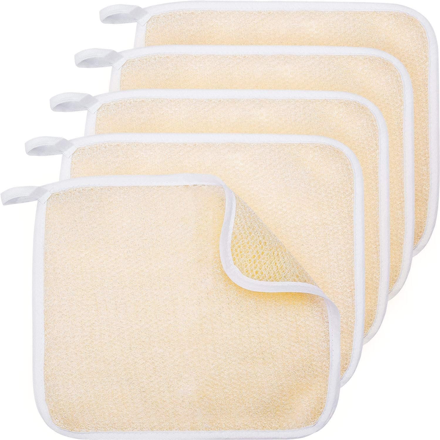 Tatuo 5 Pcs Exfoliating Face and Body Wash Cloths Towel, Beige