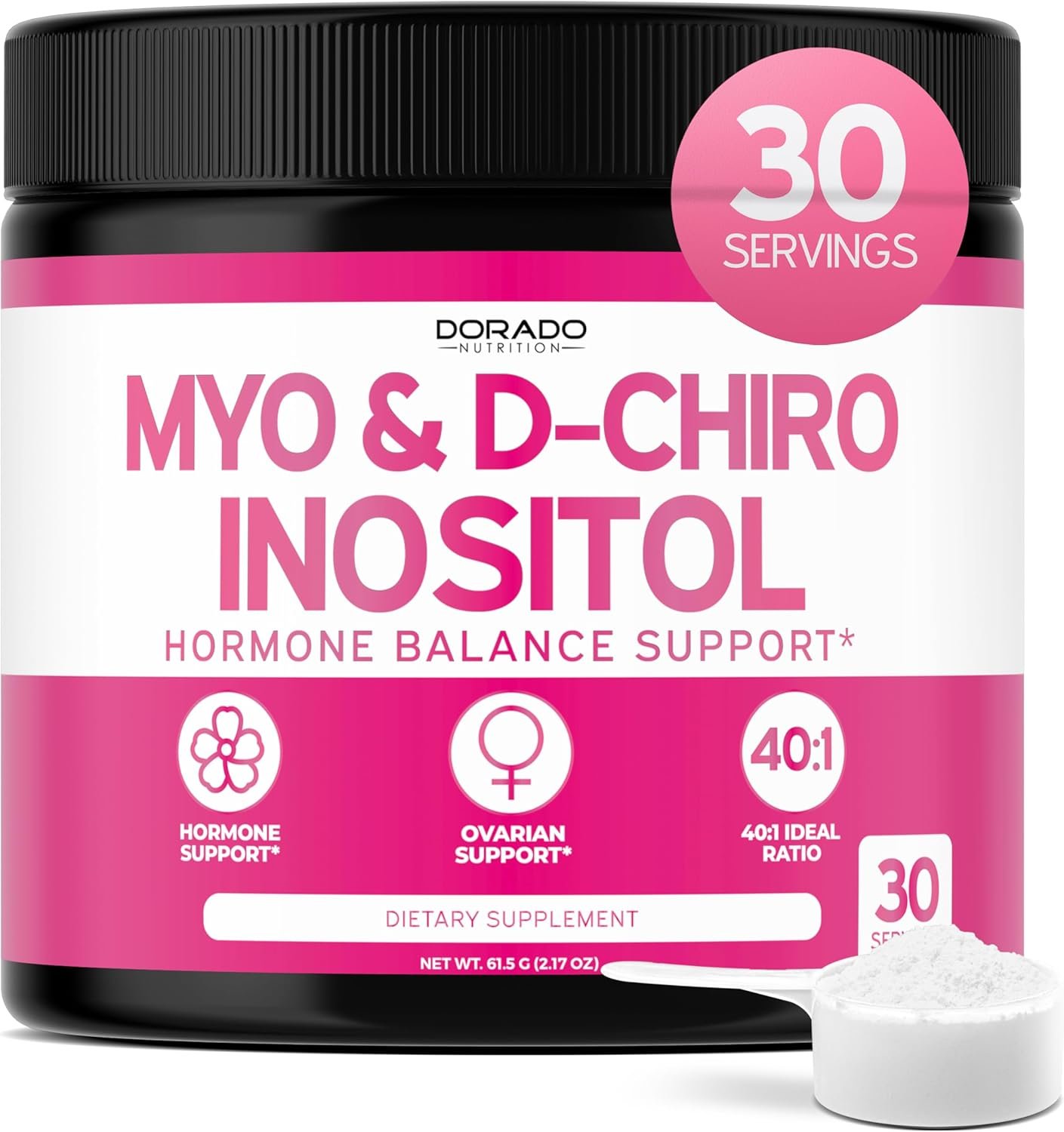 Myo-Inositol & D-Chiro Inositol Supplement Powder (2050mg Per Serving Ideal 40:1 Ratio Myo Inositol,30 Day Supply) For Hormone Balance for Women & Ovarian Health – Third Party Tested, Vegan & USA Made