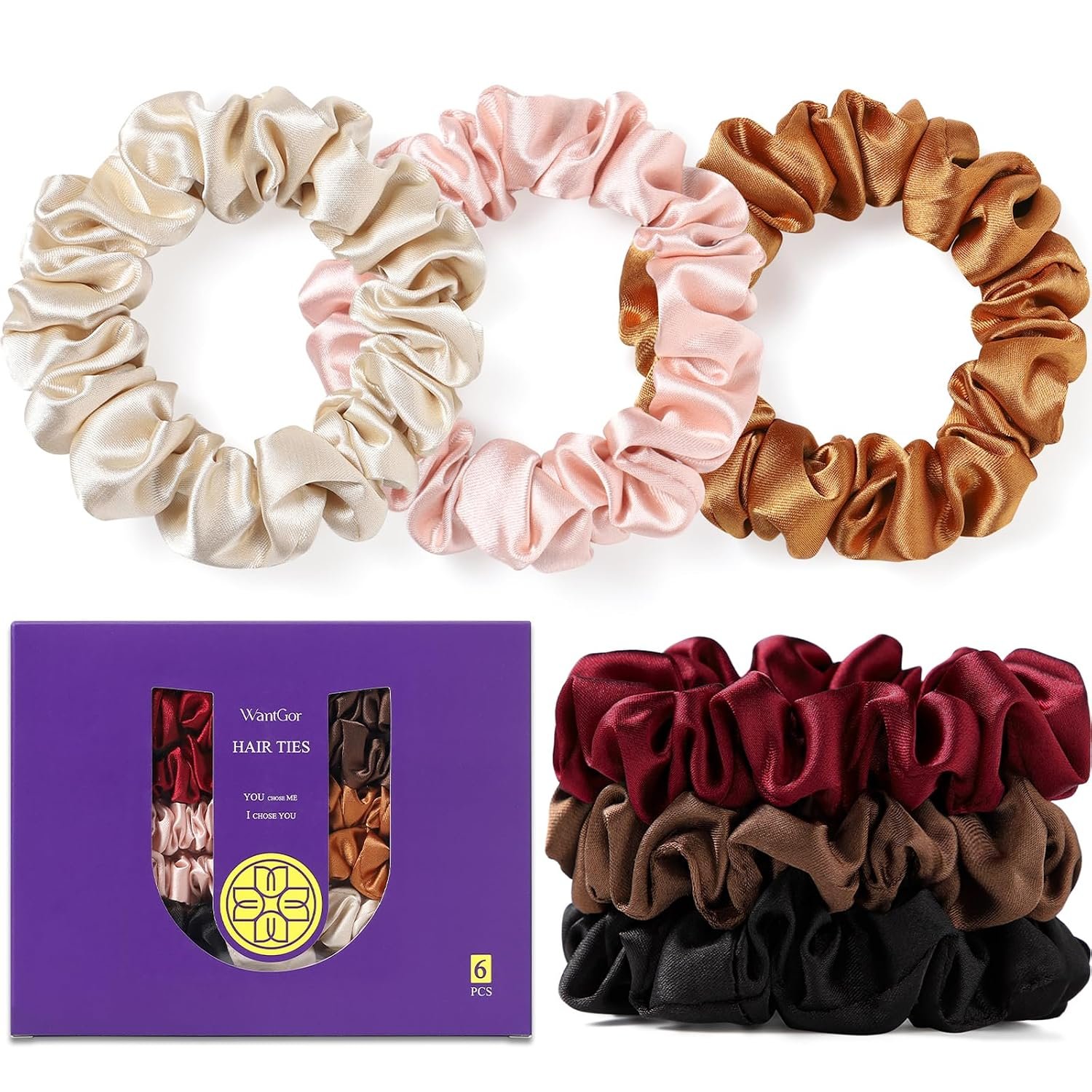 WantGor Satin Scrunchies for Women, Hair Ties Mulberry Satin Scrunchy