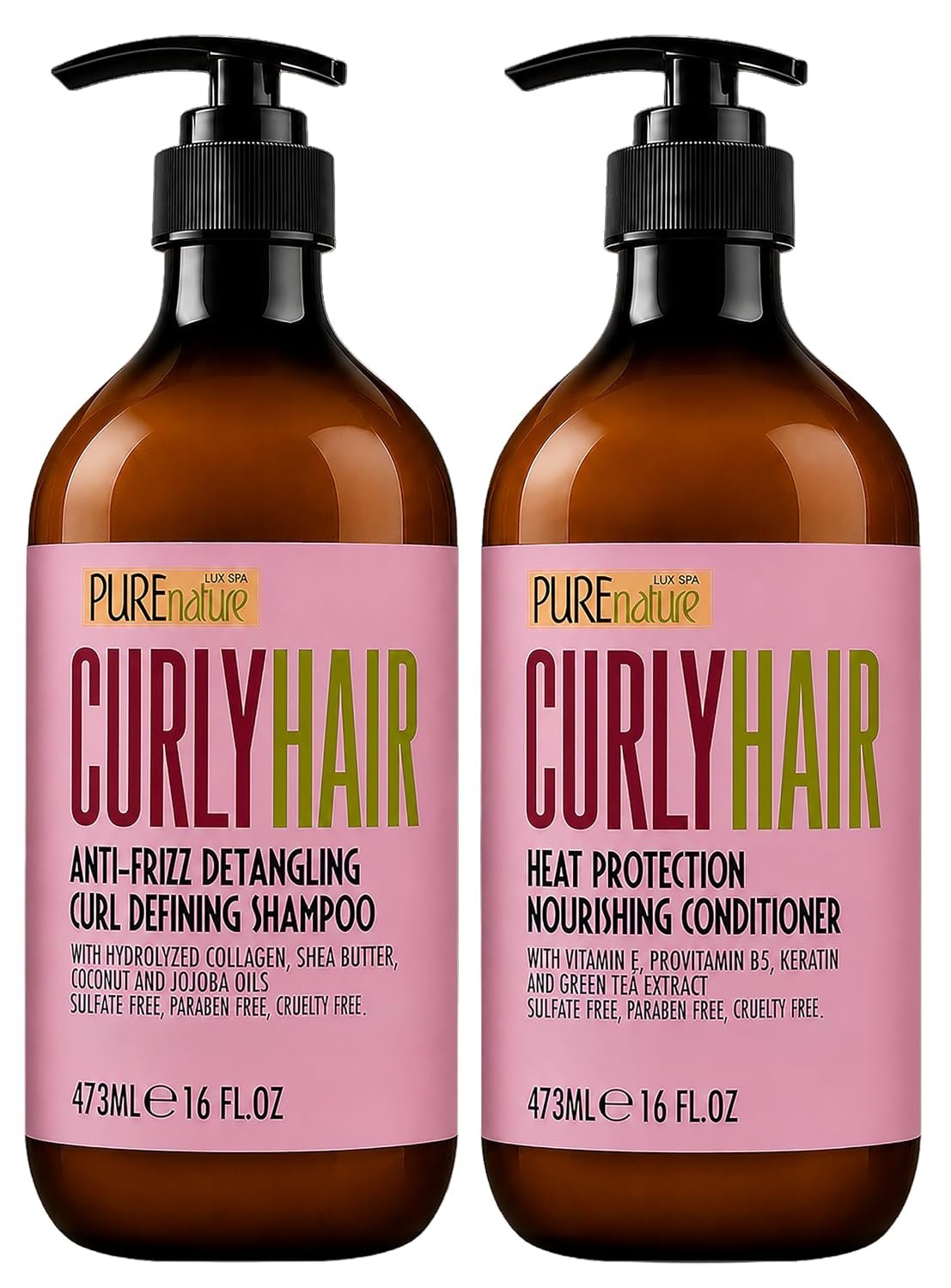 Curly Hair Shampoo and Conditioner Set – Sulfate Free and Color Safe – For Wavy, Frizzy, Fine, Black and Permed Styles – Moisturizing for Men and Women – Deep Curl Hydrating Products with Argan Oil
