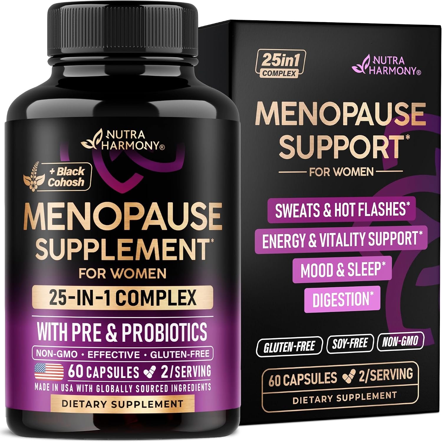 Menopause Supplements for Women – Black Cohosh, Pre & Probiotics – 60 Caps