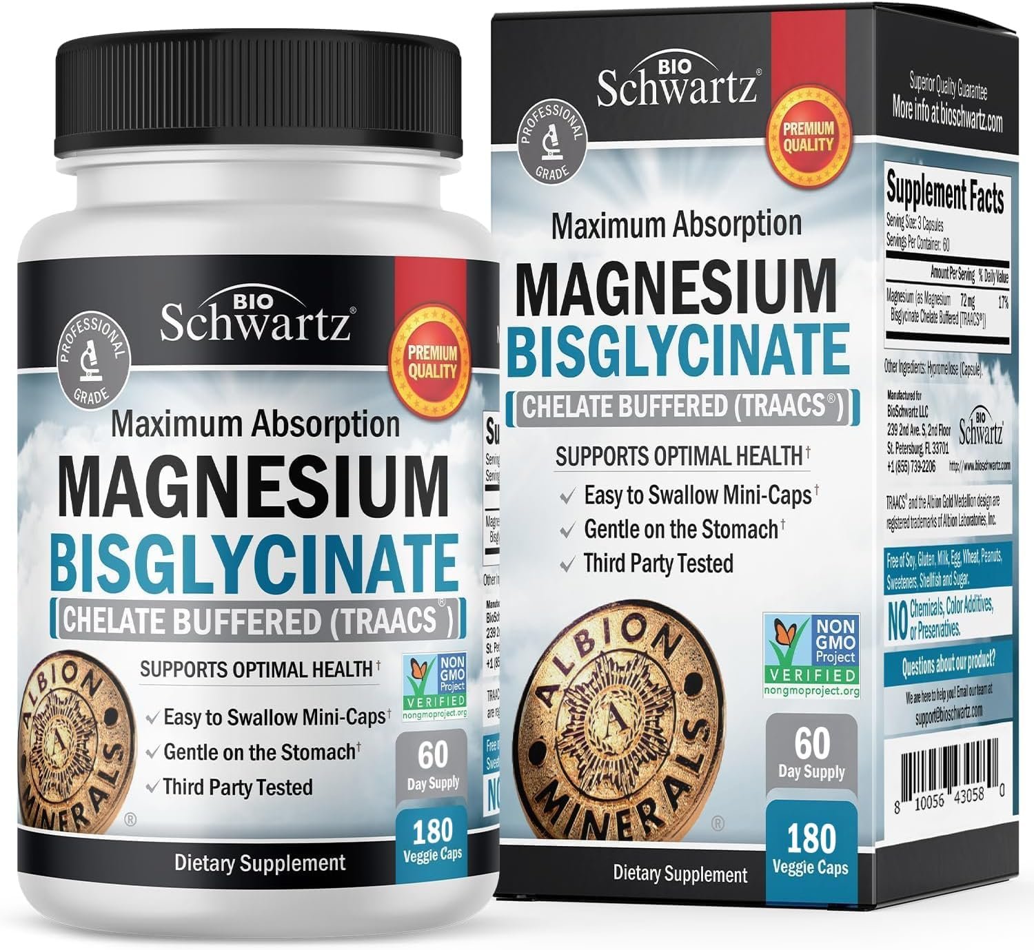 Magnesium Bisglycinate Chelated Supplement -180 Capsules
