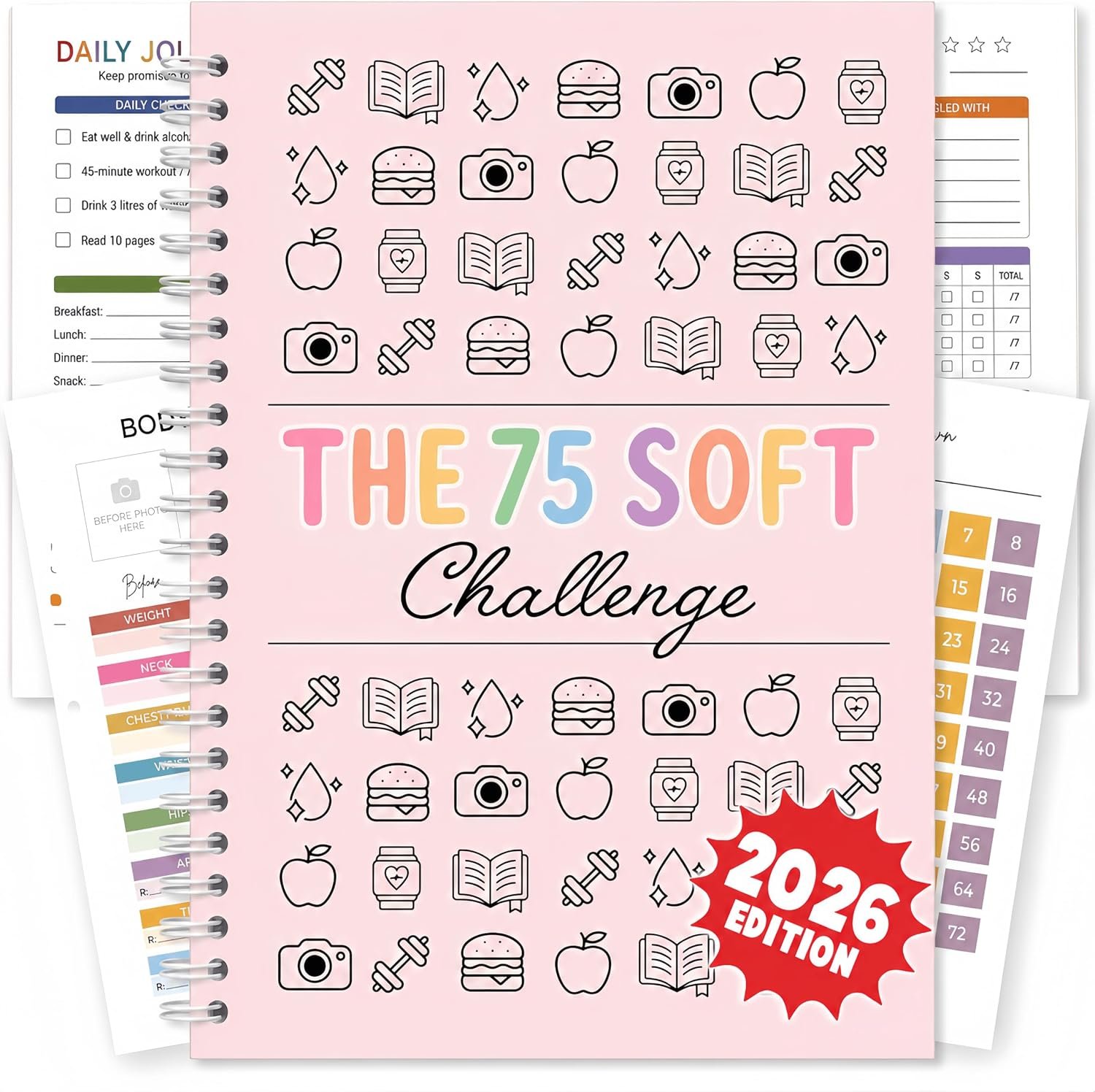 75 Soft Challenge Journal for Women A5 Spiral 106-Page Full-Color