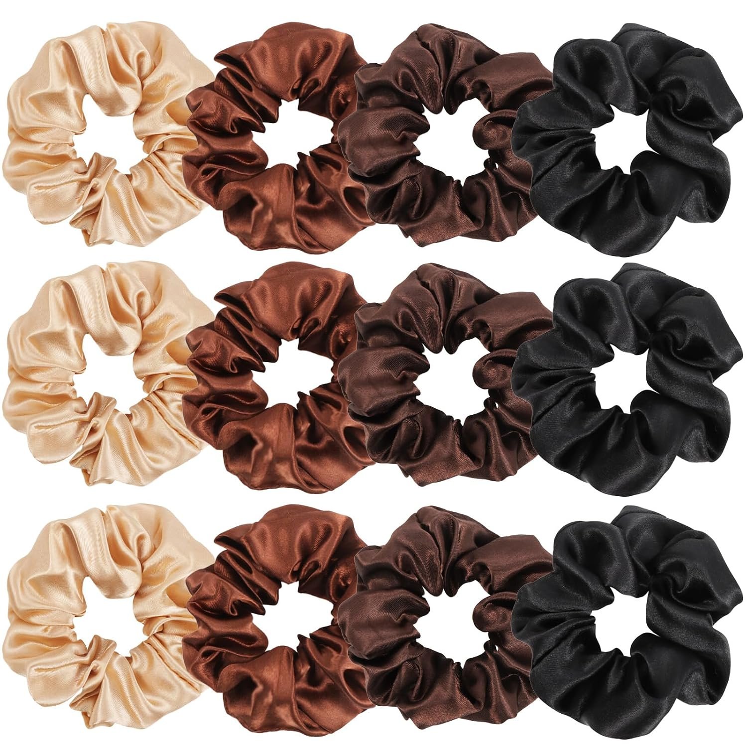 12 Pcs Satin Scrunchies Glossy Silk Neutral Color Scrunchies for Women and Girls Mulberry Silk Hair Ties for Thick Curly & Thin Hair Soft Ponytail Holder No Damage