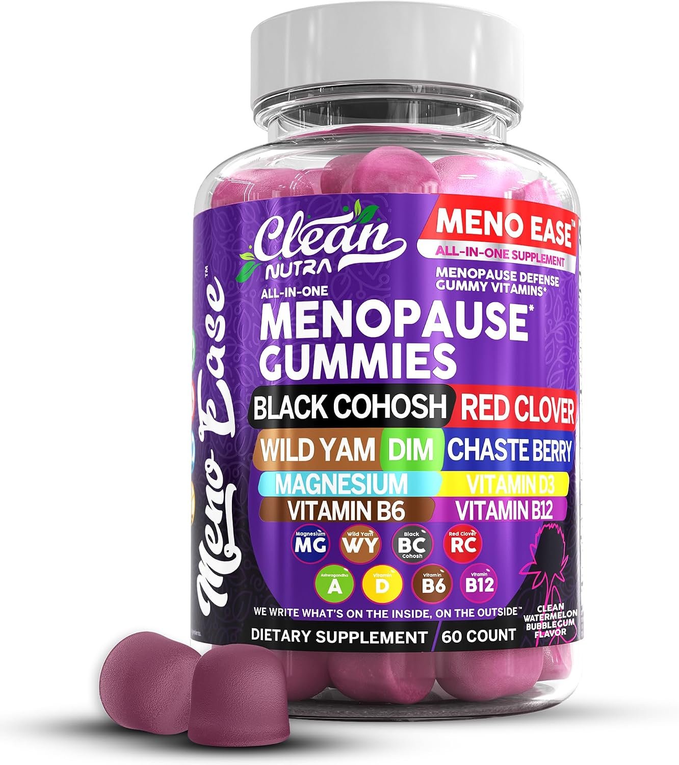 Menopause Supplement for Women Gummies with Black Cohosh, Wild Yam, DIM, Magnesium, Red Clover Chasteberry for Hormone Balance Relief Night Sweats Mood Plus Bergamot, Vitamin D3, Vitamin B6 B12