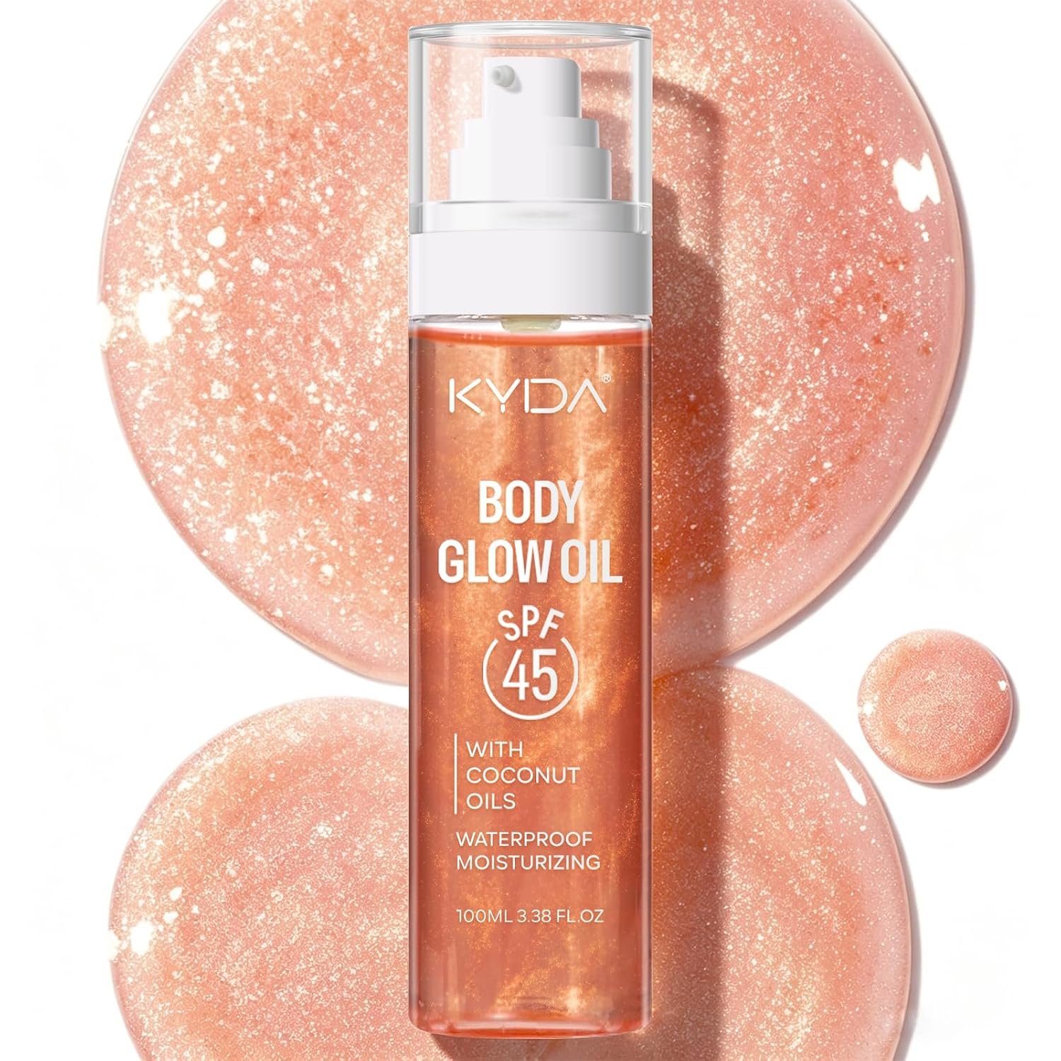 KYDA Travel Size Sunscreen, SPF 45 Body Glow Oil with Sequin Mica, Lightweight Moisturizing Coconuts Sunscreen SPF Glow Oil, Sun-kissed Shimmer Body Lotion, Water Resistant, 3.38 fl oz, ROSE