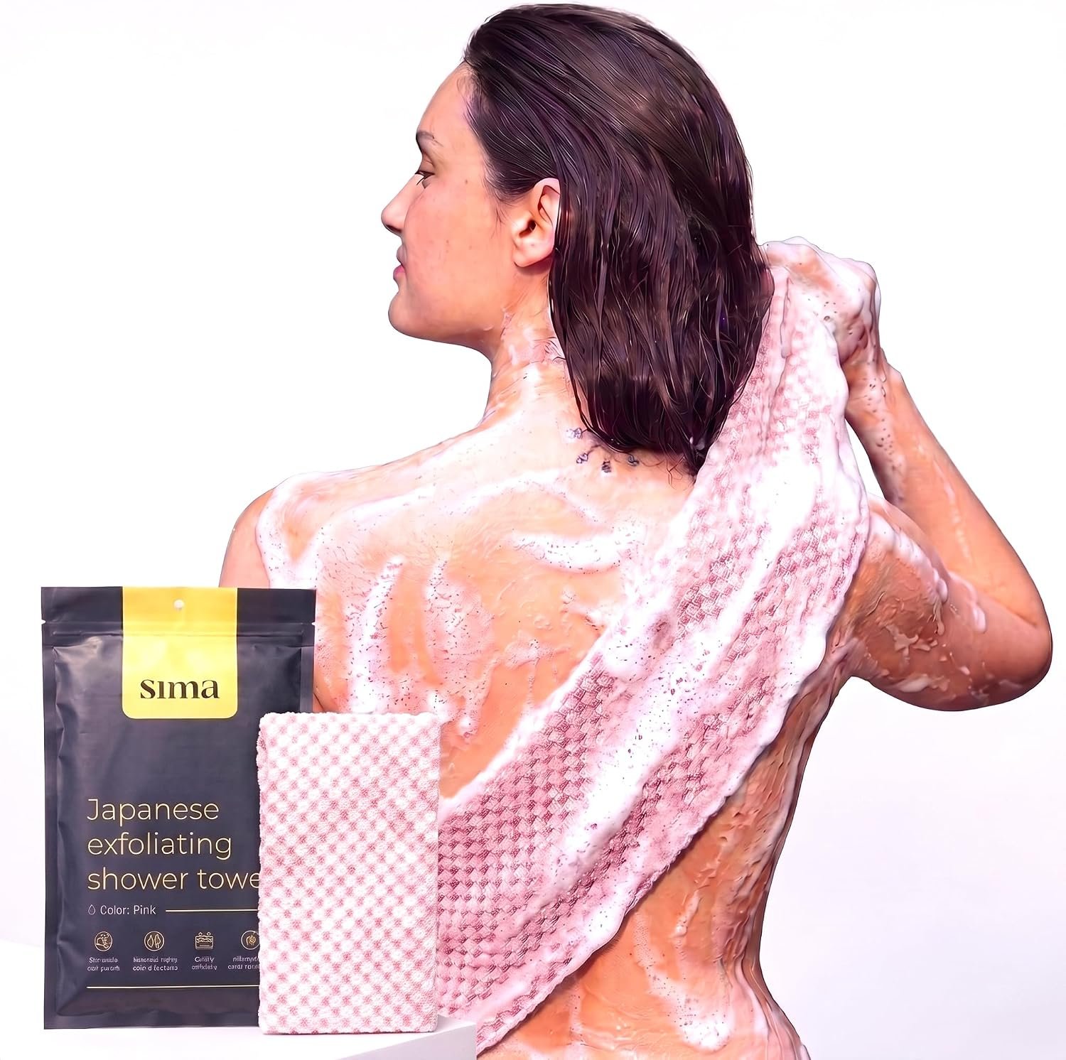SIMA Exfoliating Face & Body Scrub Towel, 47″ x 10″ (Pink)