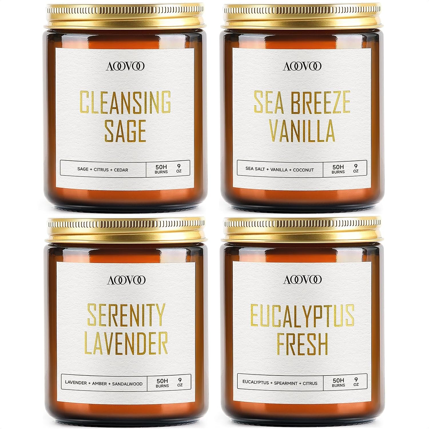 AOOVOO Scented Candles – 4PC Candle Set, 36 oz Soy Candles