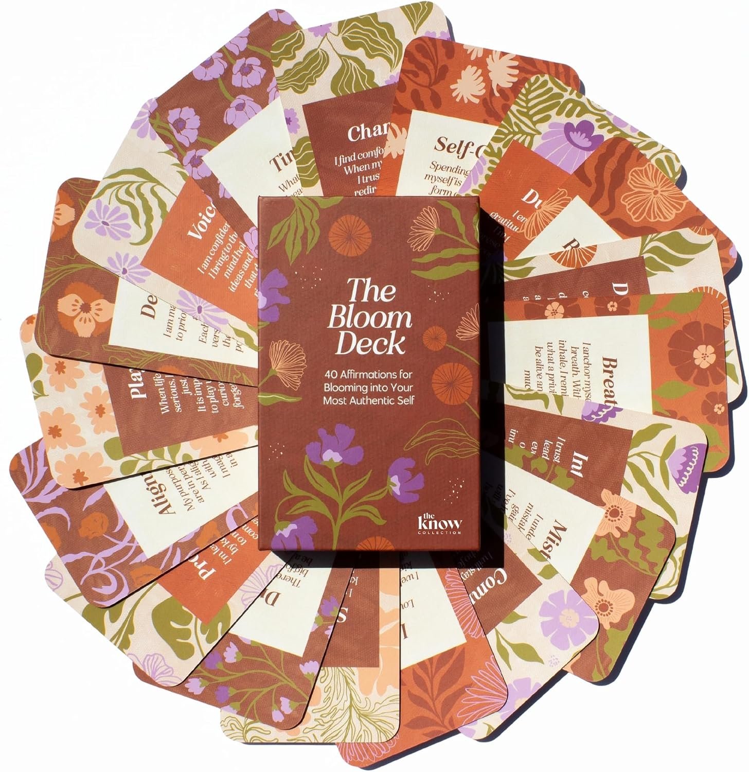 The Know Collection Bloom Oracle Deck, 40 Positive Affirmation Cards for Self-Discovery & Empowerment, Oracle Cards for Women and Tarot Deck for Mindfulness, Motivation, and Yoga
