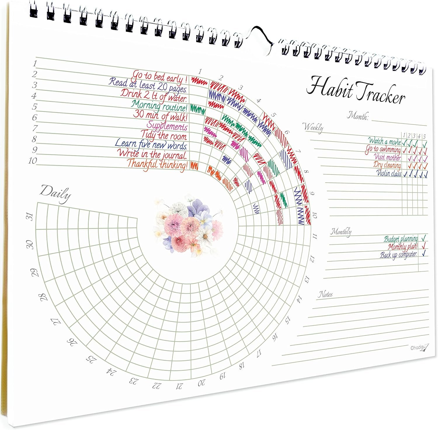 Habit Tracker Calendar (Undated 12 Month) Floral Design, Spiral Bound and Hanger, A4 Size (8,3″x11.7″) Quality Heavy Paper, Monthly Habit Tracker Journal and Goal Tracker.