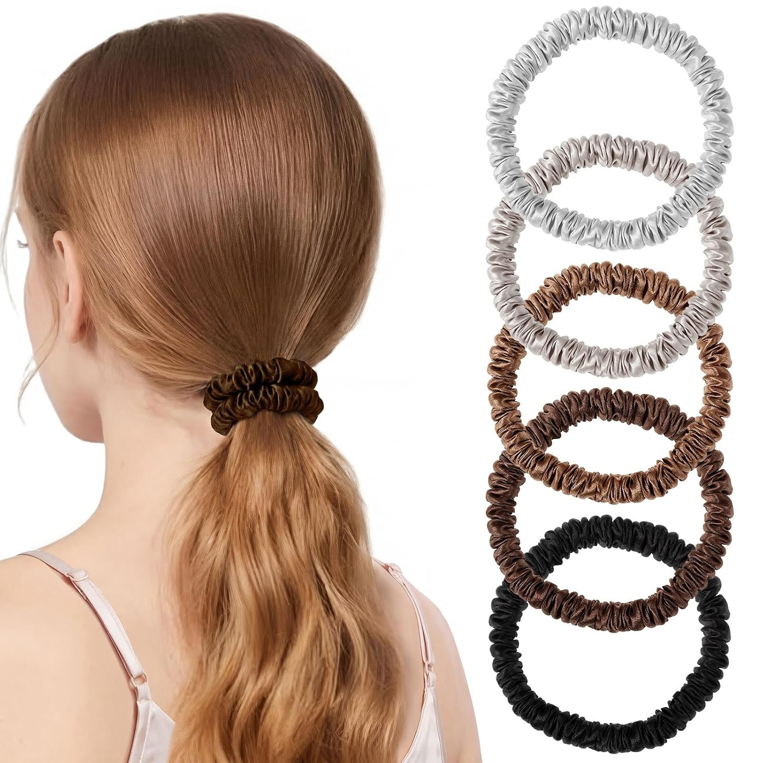 Needbrock Mulberry Silk Hair Ties, Thin Scrunchies for Women Girls