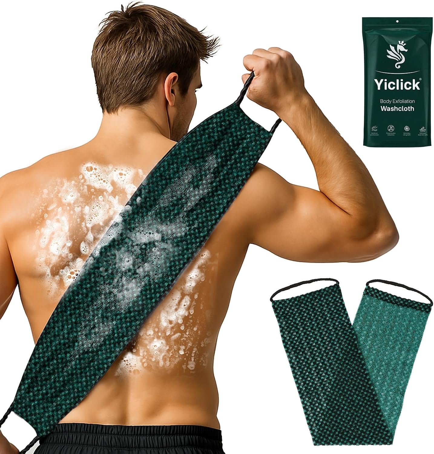 Yiclick Dual-Textured Exfoliating Washcloth Towel – Back Scrubber for Use in Shower Bath, Exfoliating Body Scrubber Exfoliator, Japanese Exfoliate Loofah Lufa Sponge Wash Cloth for Women Men