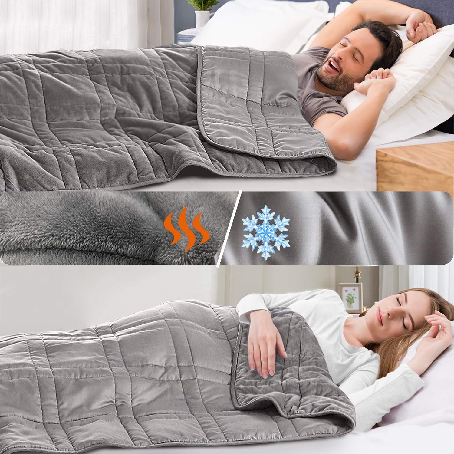 OMYSTYLE Warming & Cooling Weighted Blanket for Adult (25lb, 60 X 80 Inches) – Reversible Tencel/Short Plush Twin Size Weighted Blanket, Bonus Carry Bag Included