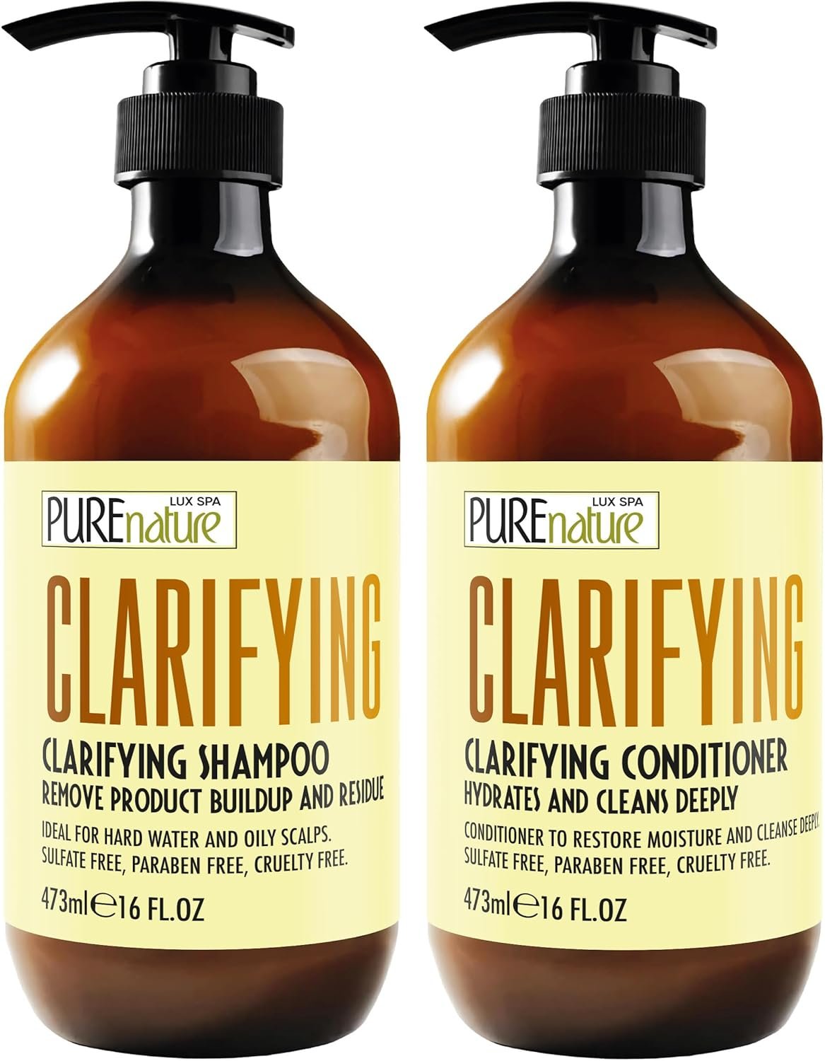 Clarifying Shampoo and Conditioner Set – Sulfate Free Hair Care Products for Women and Men – Deep Cleansing for Oily Scalp – Ideal for Swimmers – 16 Fl Oz (Set of 2)