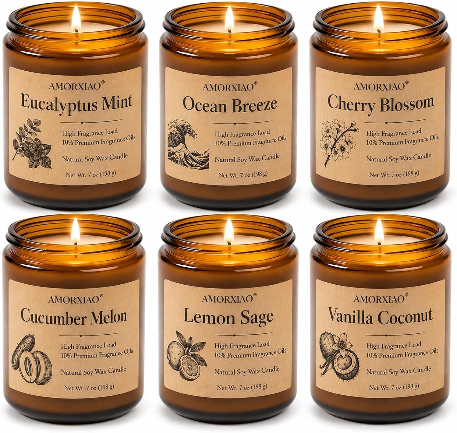 Scented Candles for Home, 6-Pack Soy Wax Gift Set, 42 oz, Fresh Scents