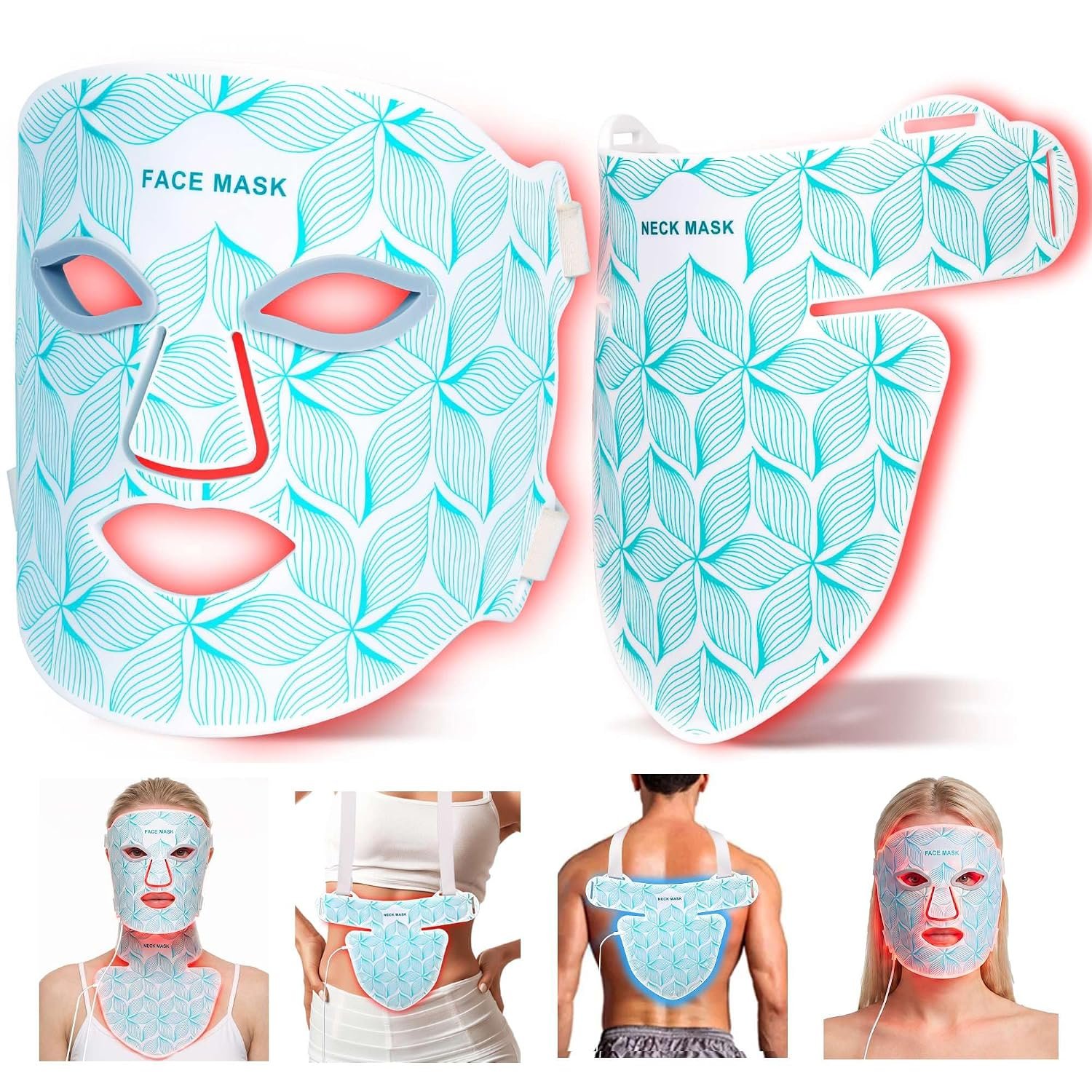 Red Light Therapy Mask for Face and Neck, 8 Colors Glow LED Mask 850nm NIR