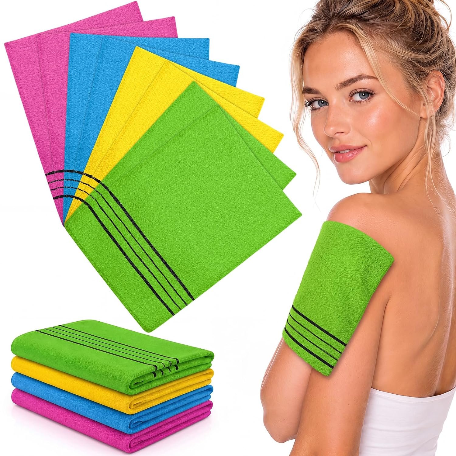 Tatuo 12 Pack Korean Exfoliating Mitts, Italy Towel(8 x 5.5 in,4 Colors)