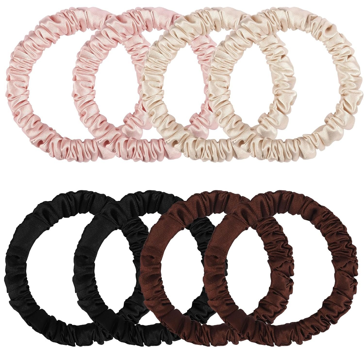 8 Pcs Neutral Color Silk Scrunchies Set, Glossy Satin Scrunchies for Women and Girls, Mulberry Silk Hair Ties for Thick Curly & Thin Hair Soft Ponytail Holder No Damage
